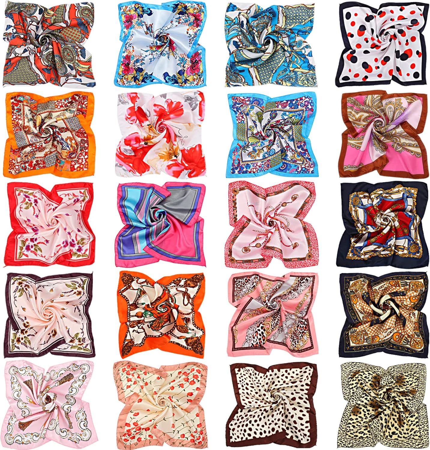 SATINIOR 20 Pack Women's Satin Square Scarves - Mixed Colors Small Silk-Like Neck Head Scarves for Girls, Party Favors
