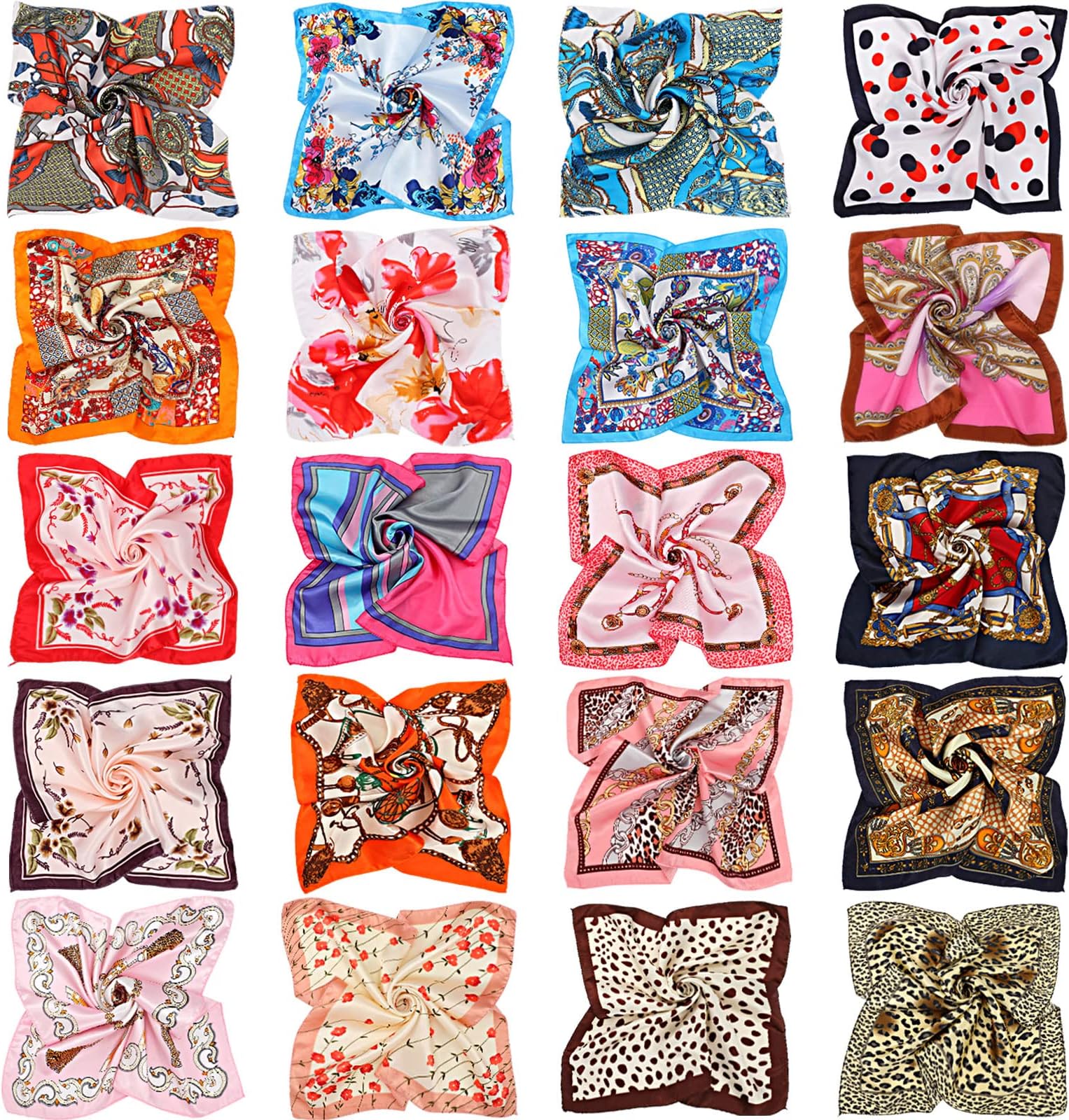 20 Pieces Women Satin Square Scarf Mixed Color Small Silk Neck Scarf for Women Girls Favors, Random Color