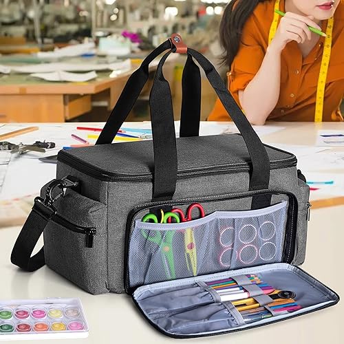 Miniatura 9 de Luxja Bolsa de manualidades de gran capacidad con correa para el hombro, bolsa de manualidades para arte, álbumes de recortes o suministros de