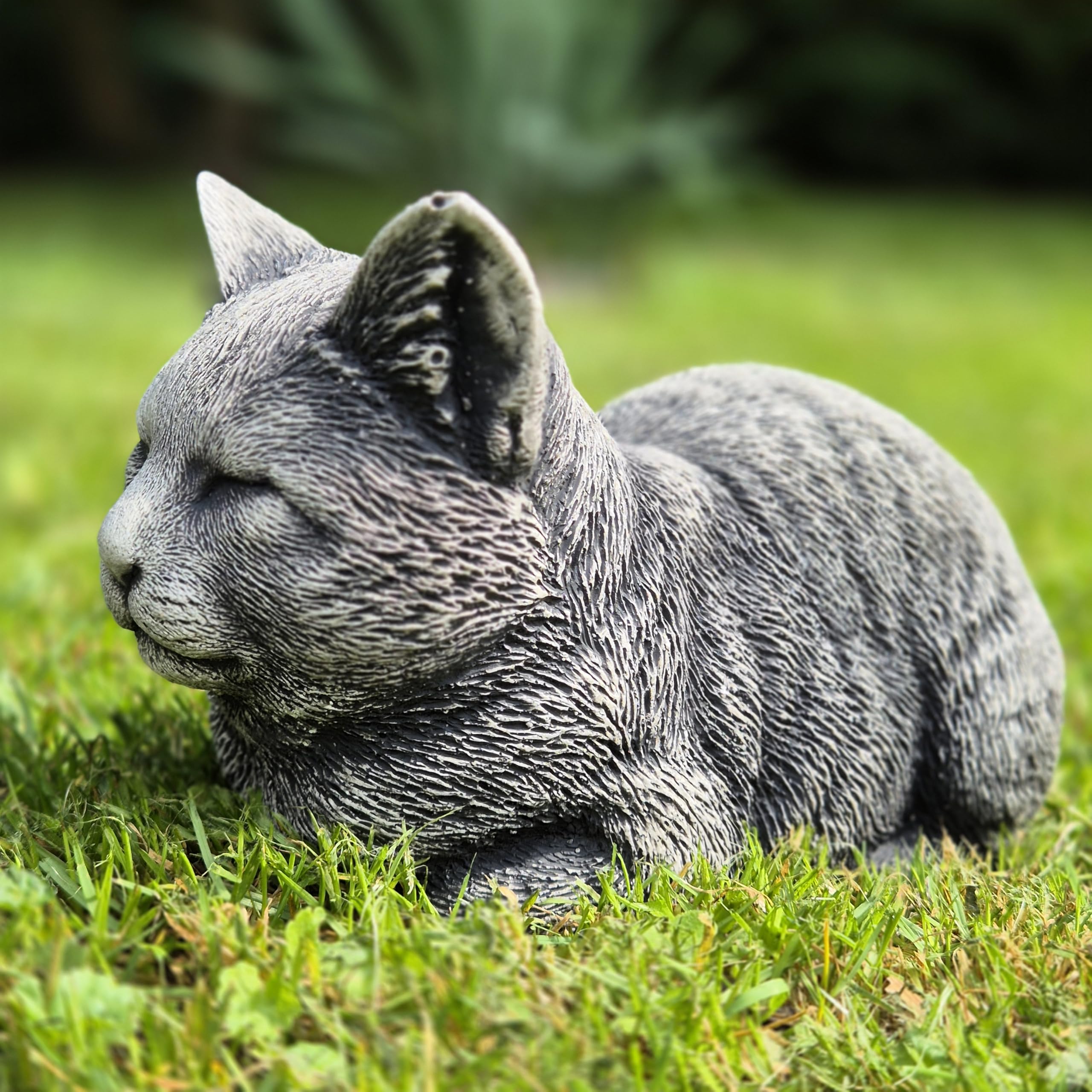 FABRIQ Gatto sdraiato nero – Figura di pietra 2 kg – Resistente alle intemperie – Decorazione da giardino & figura animale