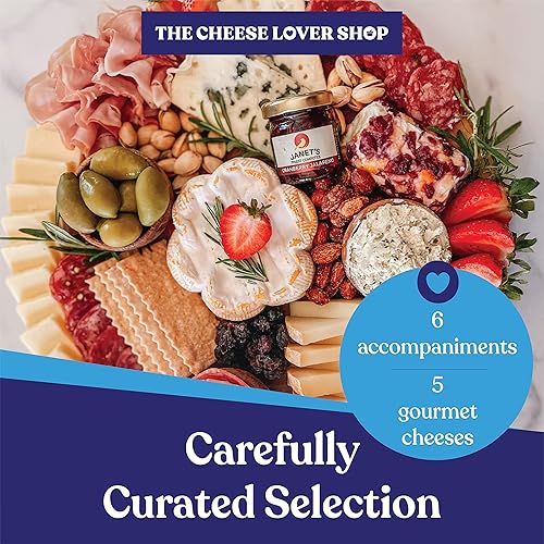 Miniatura 3 de The Cheese Lover Shop Kit de vacaciones, plato de queso con 5 quesos gourmet y 6 acompañamientos, juego de regalo de muestra de queso