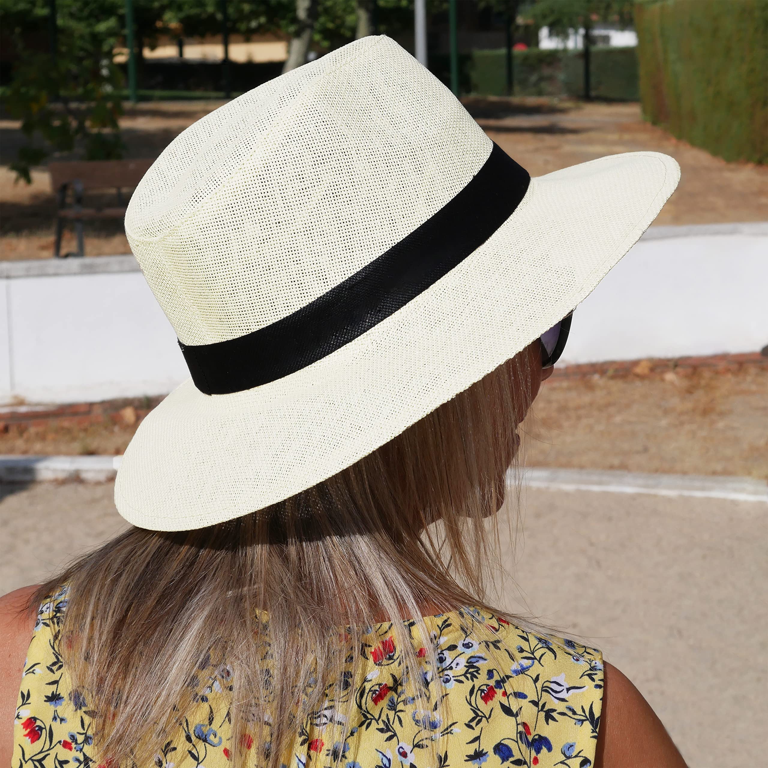 Chapeaux Panama - Pack de 10 Chapeaux de Paille avec Ruban Couleur au Choisir - Chapeau Varadero Homme et Femme - Disponible en Ton Brun et Blanc, Blanc, naturel, Taille Unique
