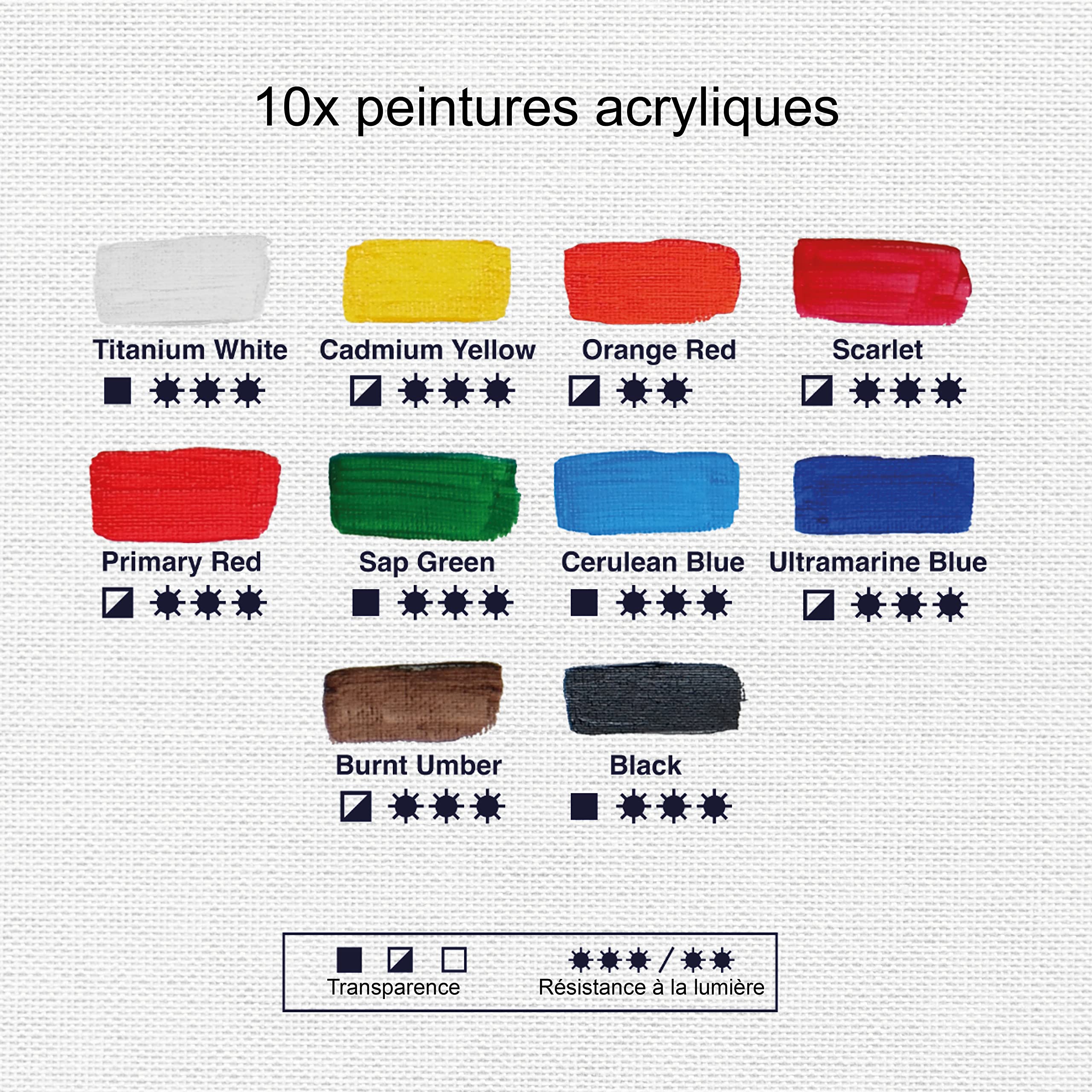 Artina kit de 10 peintures acryliques séchage rapide couleurs haute