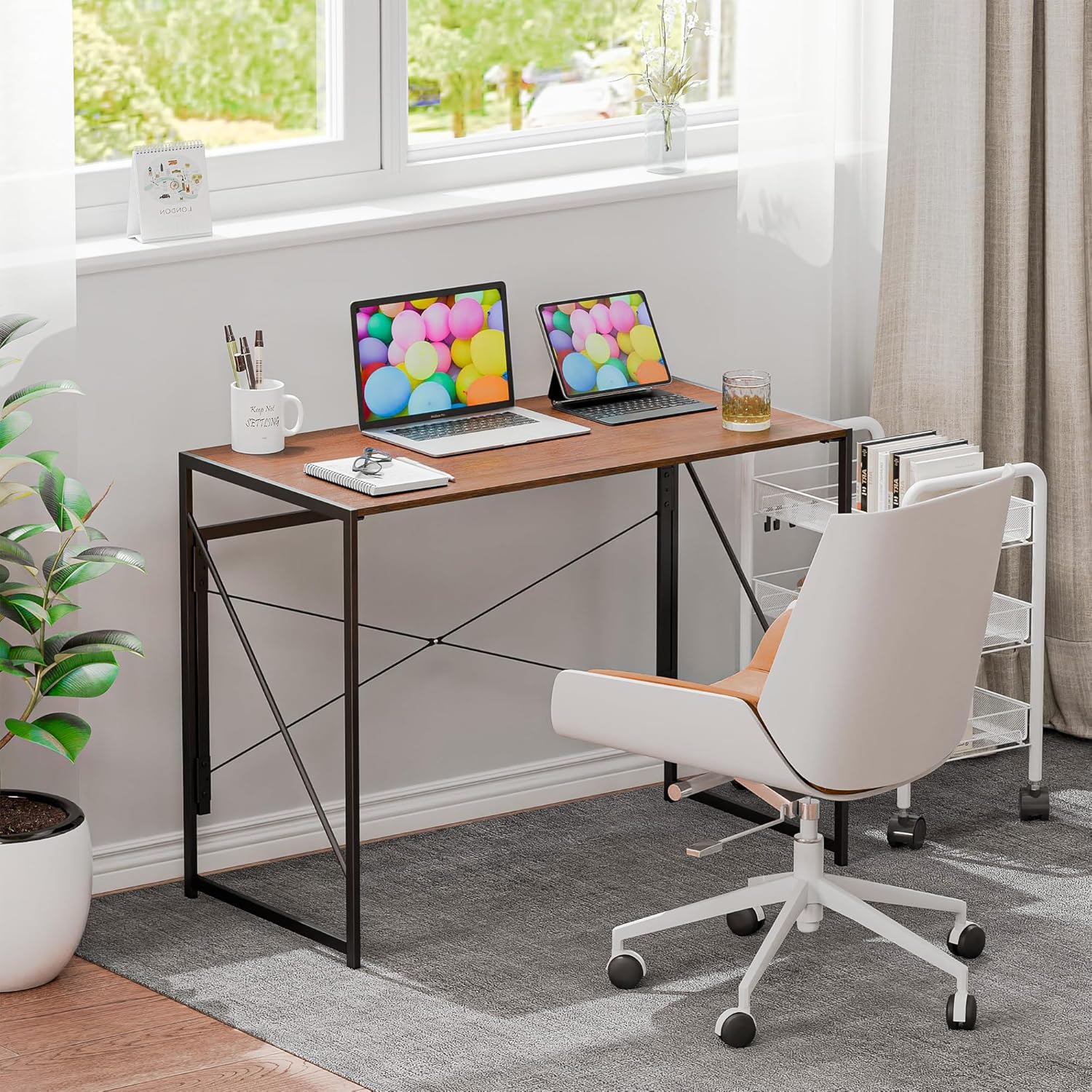 ZENY Folding Computer Desk 39'' Sturdy Writing Desk Gaming Desk Home Office PC Laptop Foldable Table Modern Simple Small Study Desk Steel Frame