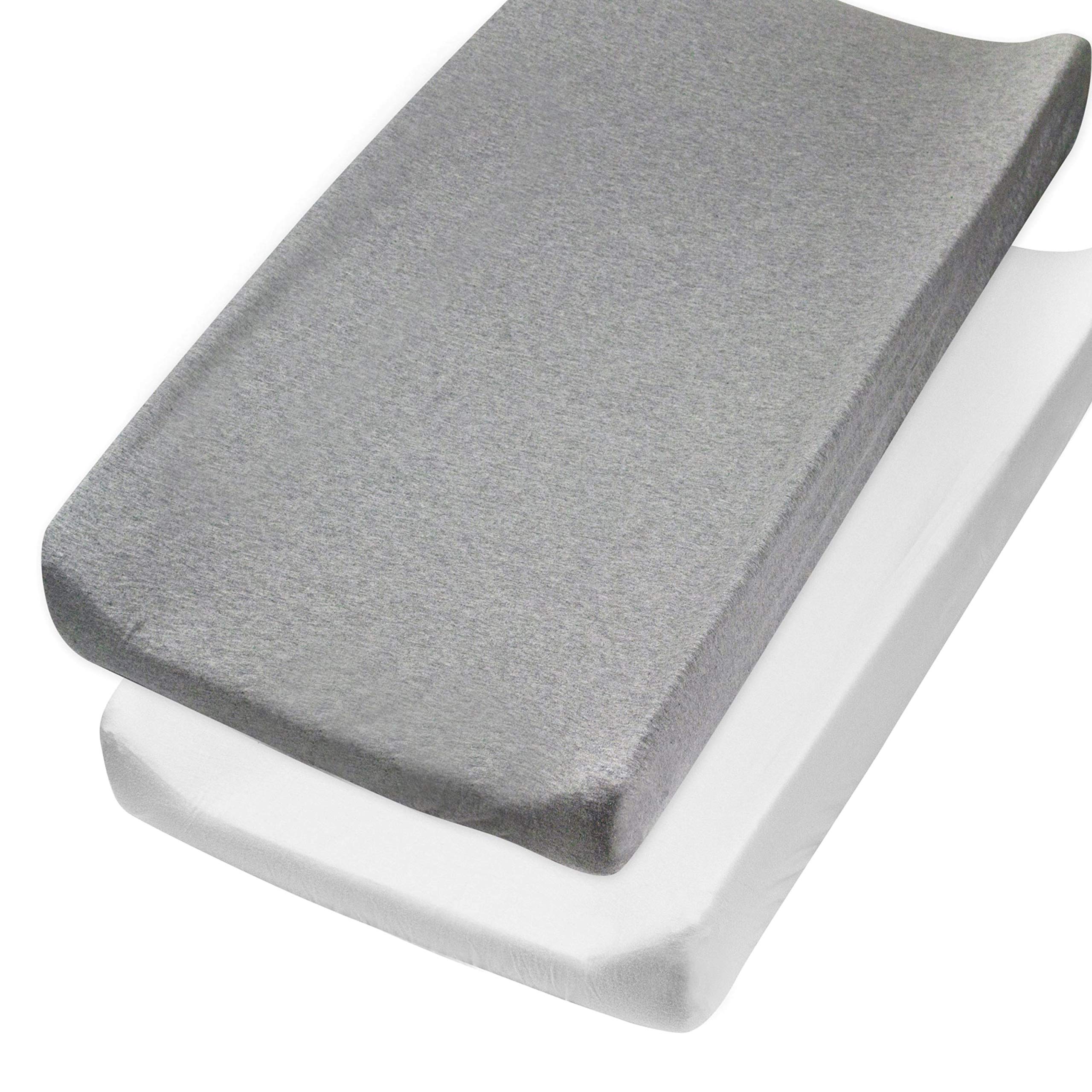 HonestBaby Changing Pad Cover Sets Terry and Knit Solids 100% Organic Cotton for Baby Boys, Girls, Unisex, 2-Piece Gray Heather, One Size-image-12