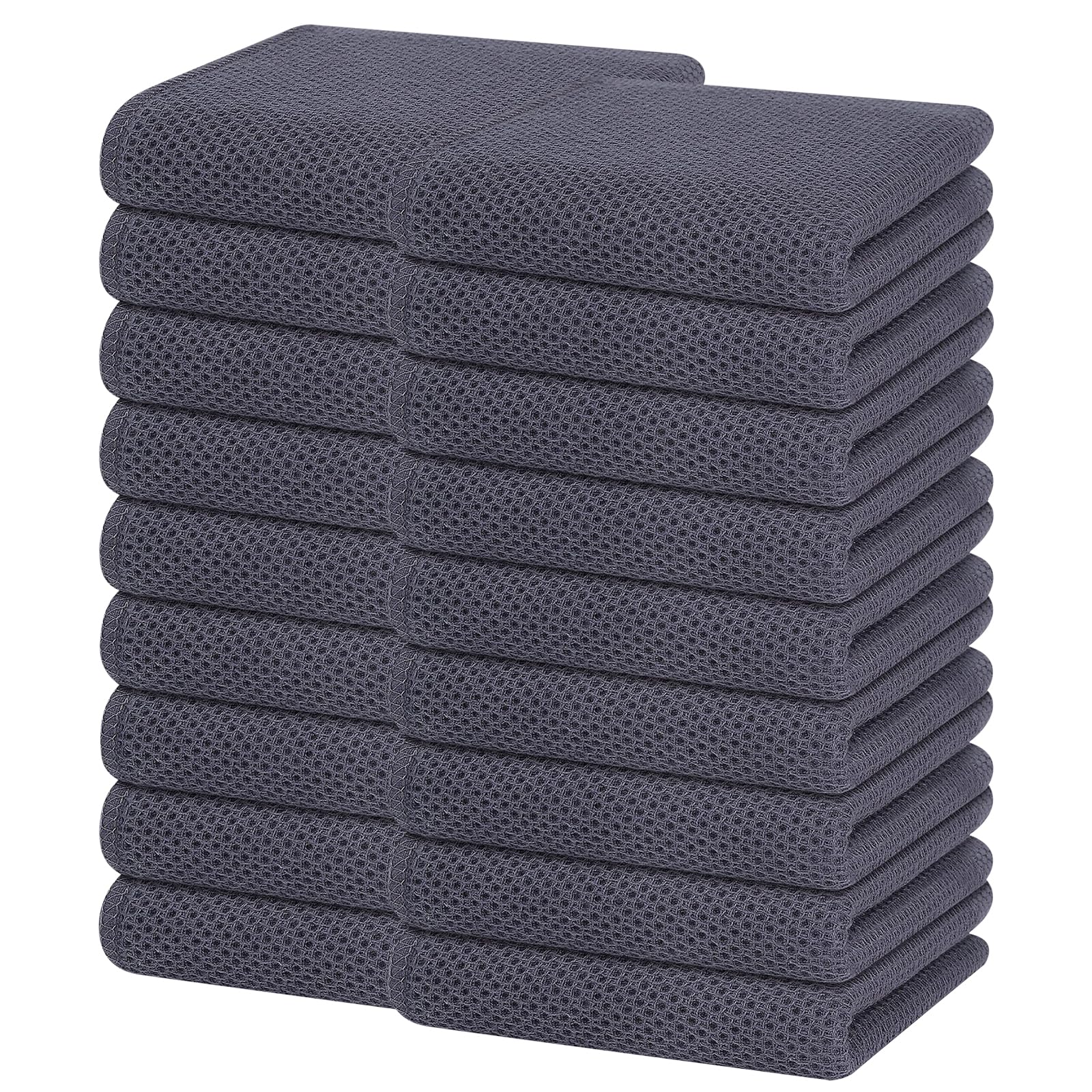 Homaxy 100% Cotton Waffle Weave Kitchen Dish Towels 18-Pack, Dark Grey