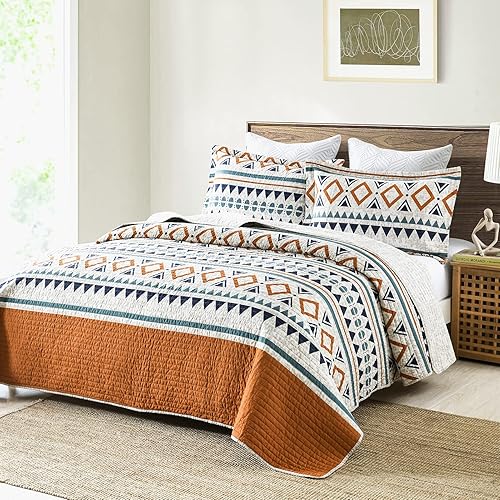 Miniatura 10 de Finlonte Juego de edredón de tamaño King, juego de edredón bohemio bohemio tamaño King, juego de edredón bohemio blanco de 3 piezas con estampado a