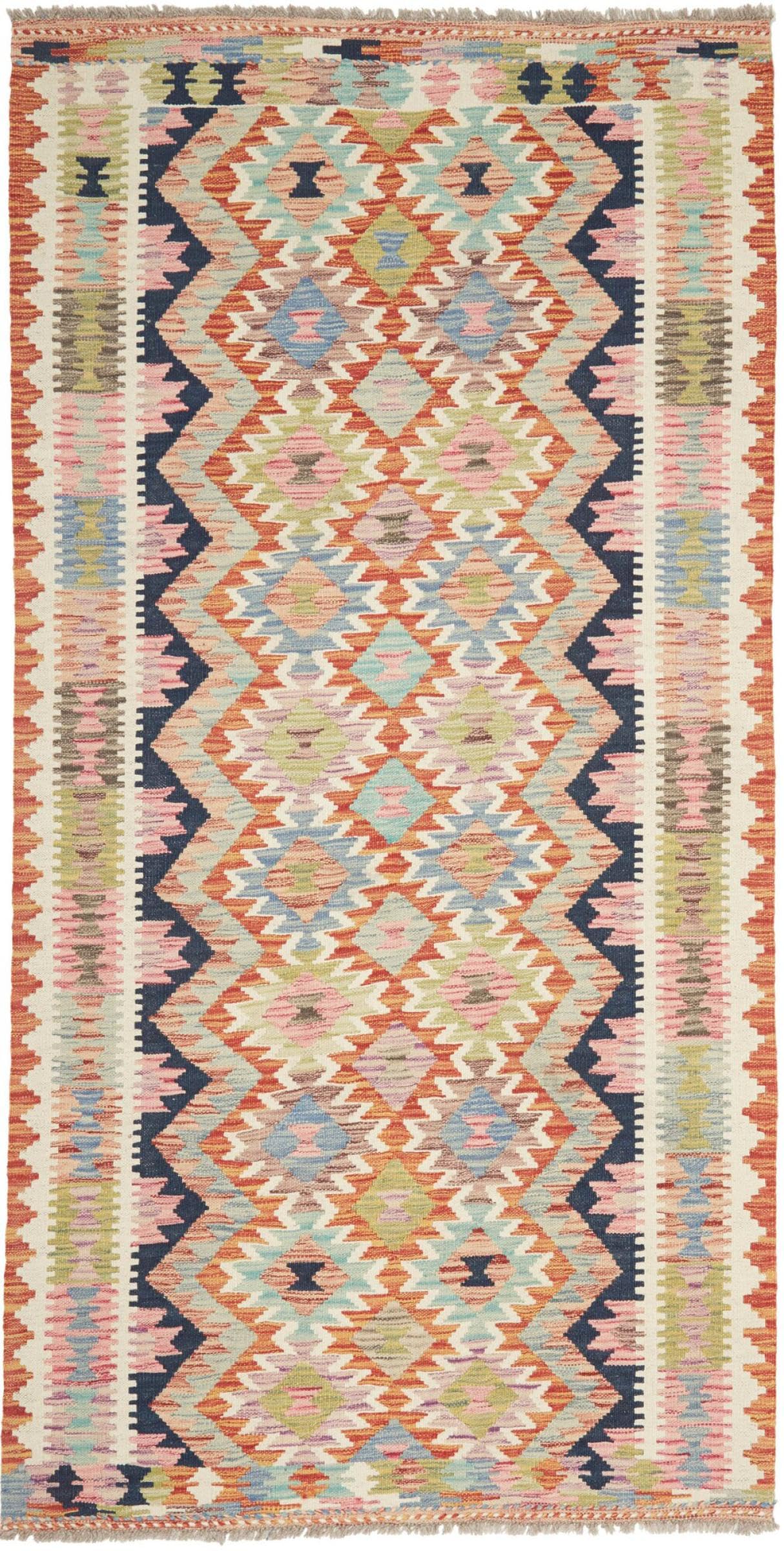 Tapis de course fait main Kilim afghan en laine de 102x199 cm