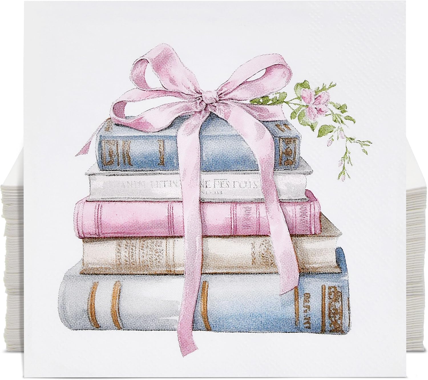 100 Count Stack of Books Cocktail Napkins Disposable Paper Napkins for Book Club Tea Party Literary Theme Table Decorations