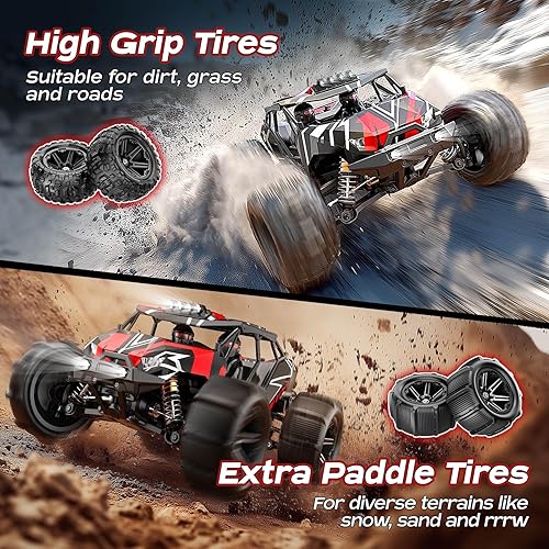 Miniatura 5 de Autos RC 114 sin escobillas para adultos y niños, marco completo de jaula enrollable, 4WD Fast Max 42 mph, camiones RC de control remoto para
