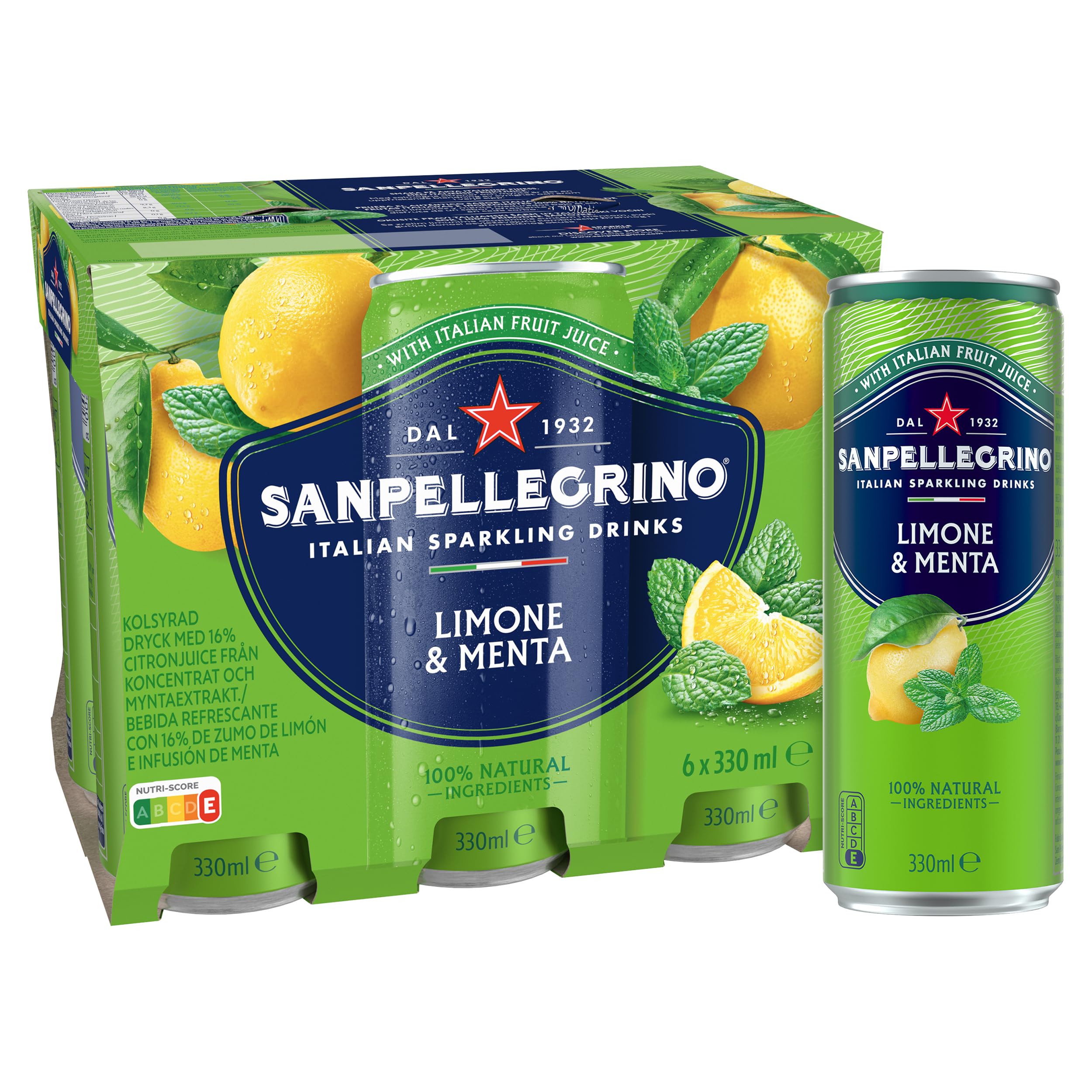 San Pellegrino Refresco Naturali Limón y Menta, Pack 6 Latas de 33cl