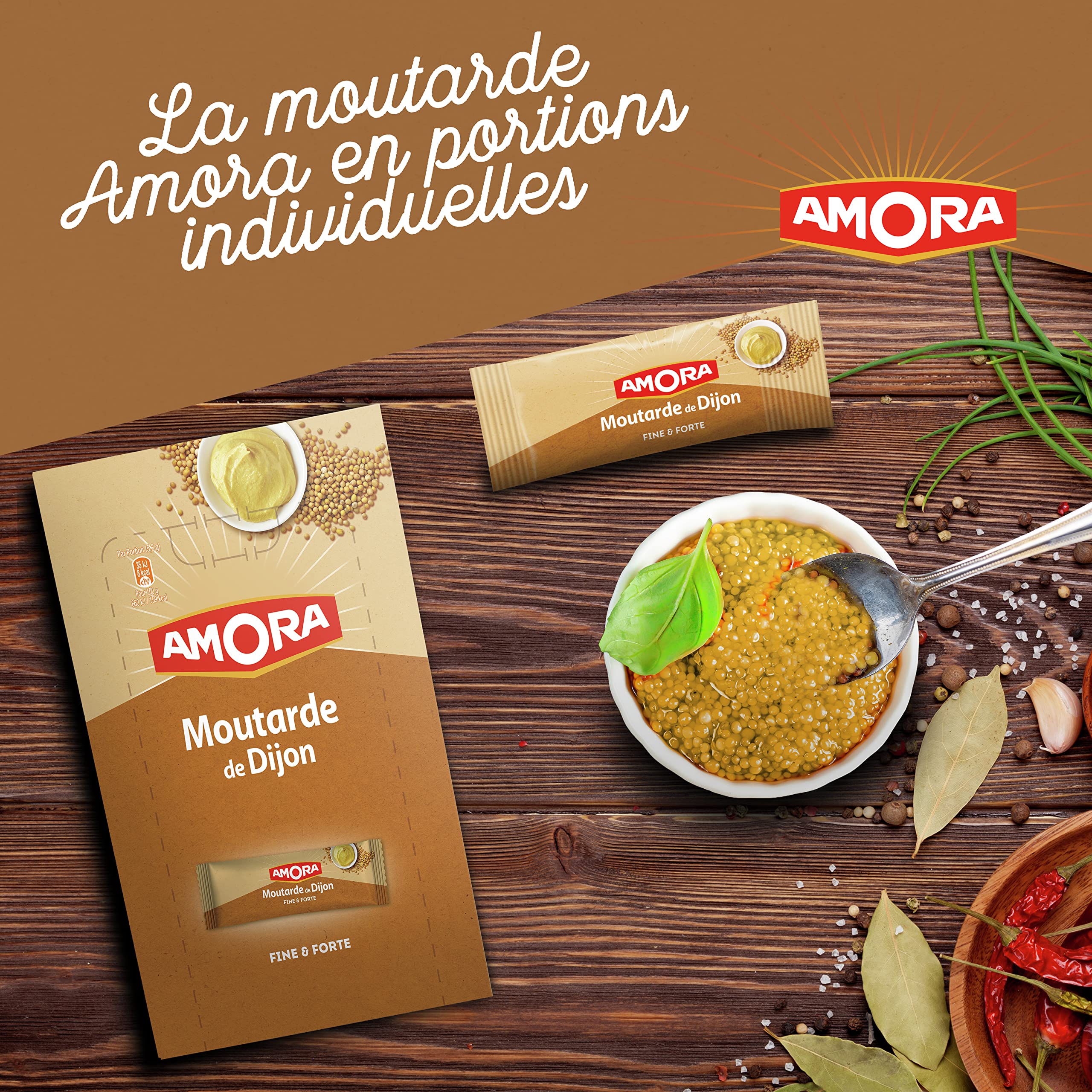 AMORA Moutarde Boite Présentoir 350 Dosettes 5 ml - 350 x 5.3 g - 1.85 kg