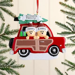 Personalised Family Christmas Xmas Tree Bauble Decoration Ornament | Woody Wagon Family | Groups 2, 3 & 4 (Family of 2)