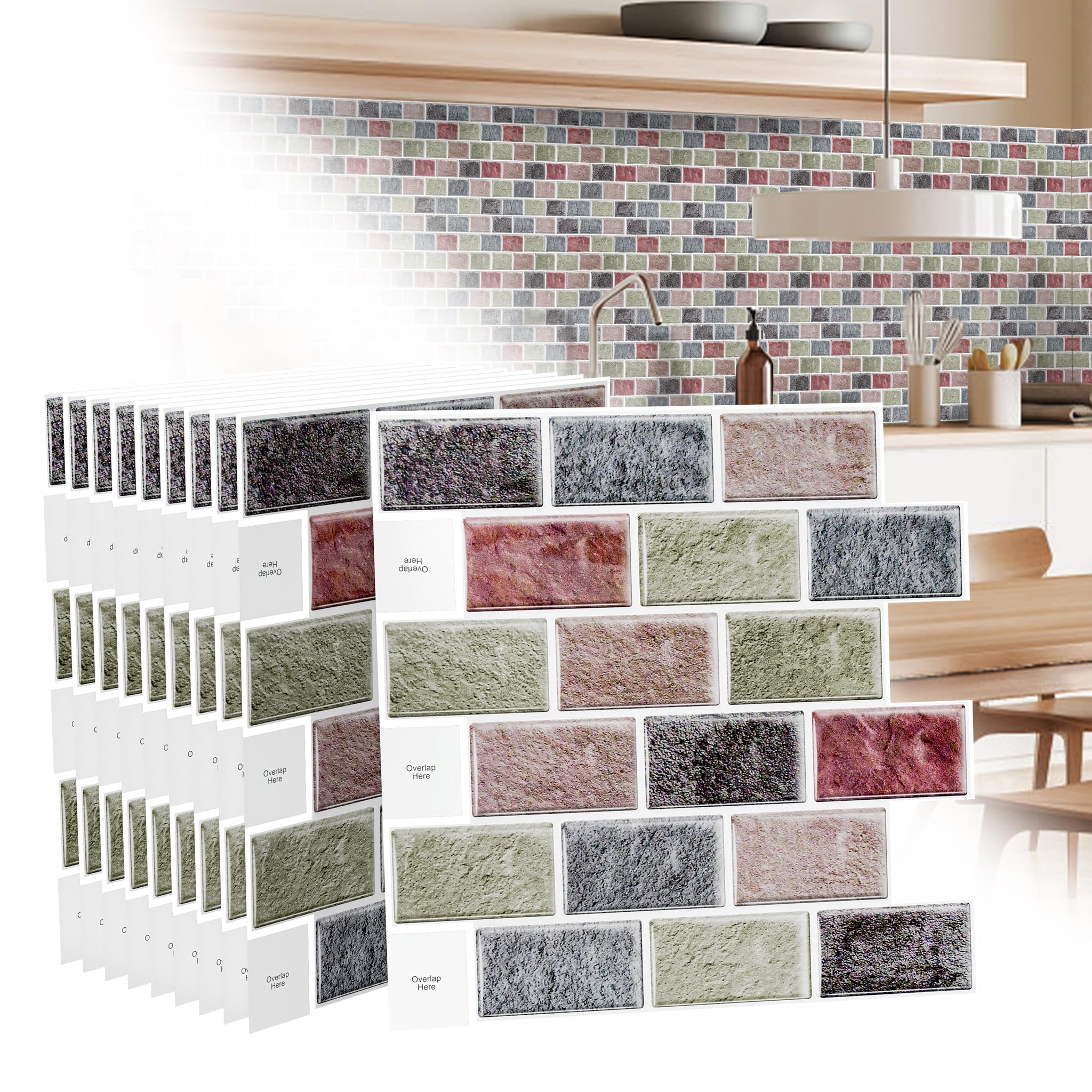 HENGMEI Adhesivos para azulejos Cocina Pegatinas 3D Autoadhesivas Película adhesiva para azulejos Adhesivo de pared para Baño Techos de cocina, 30 hojas, Tipo M