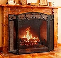 Fire Beauty 3-Panel Wrought Iron Fireplace Screen with Handles, 51x31 Spark Guard, Black Foldable Cover