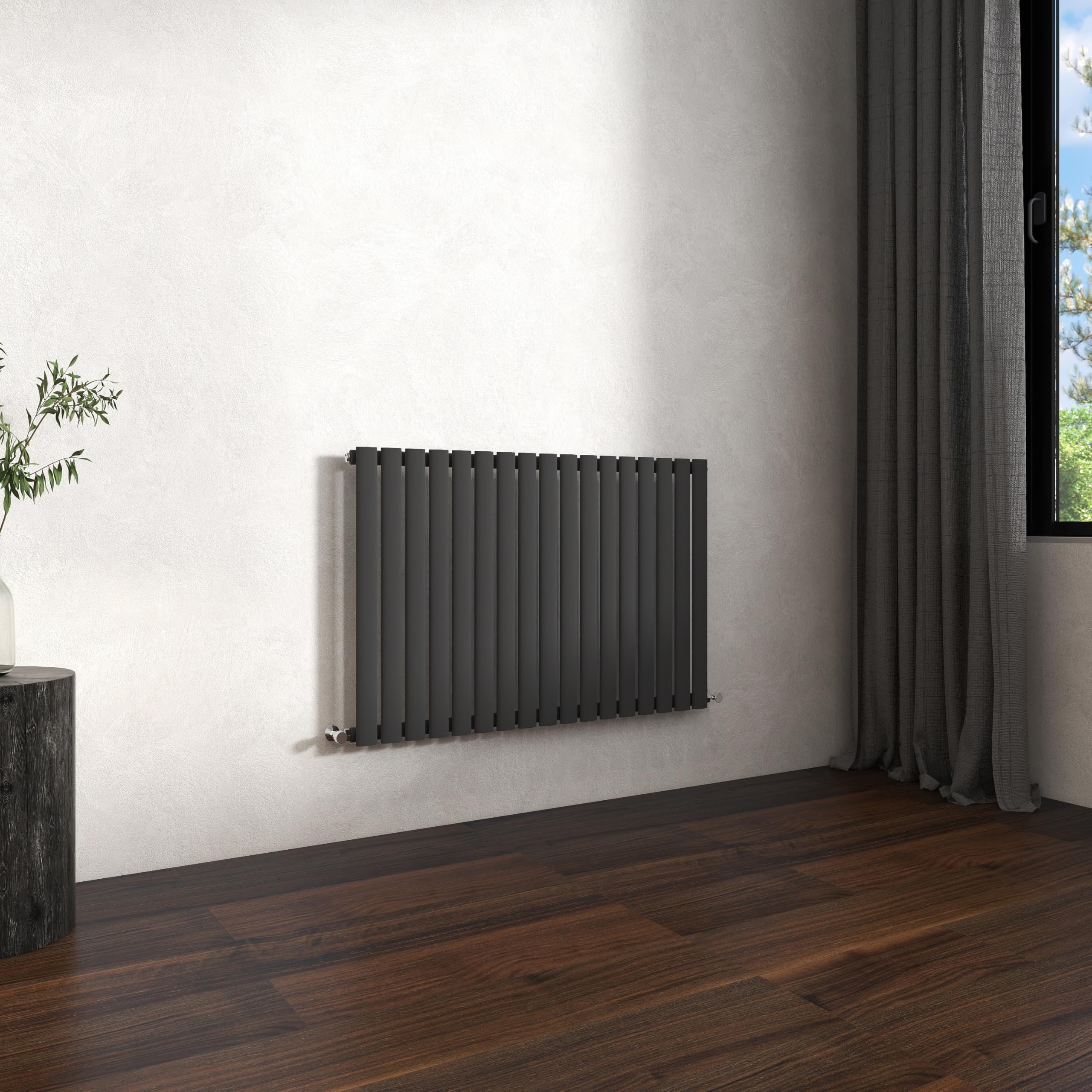Traditional Horizontal Oval Column Radiator, 600x1003mm Anthracite Modern Heating Radiators, Single Panel Wall Mounted Heater Rads, Perfect for UK Hallway, Living Room Central Heating, Grey Radiator