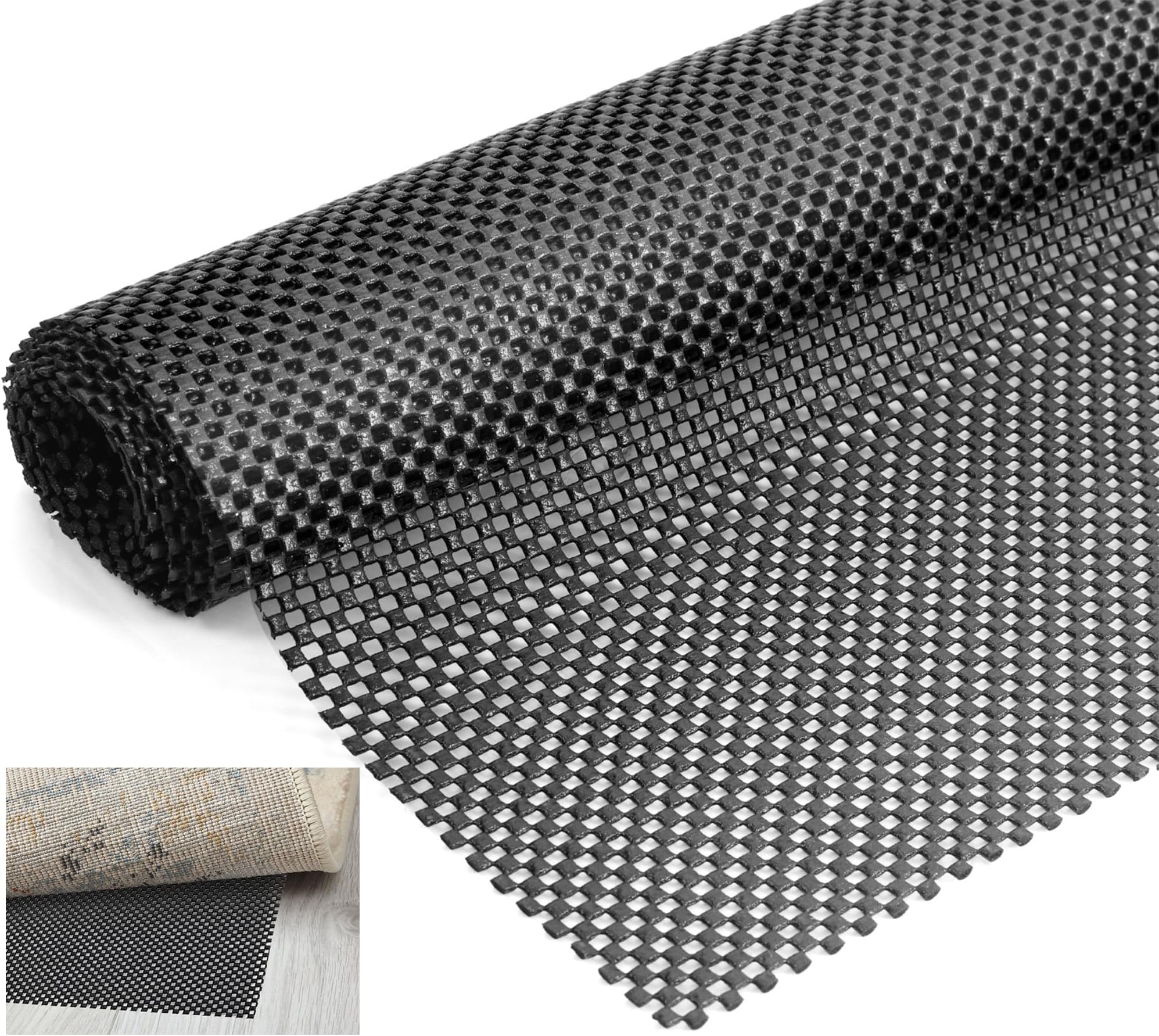 INMOZATA 100 x 150 cm Multipurpose Non Slip Mat, Thick 400gsm Rug Padding Underlay, Large Anti Slip Gripper Roll, Shelf Drawer Liner, for Carpet Car Roof Home Office, Black