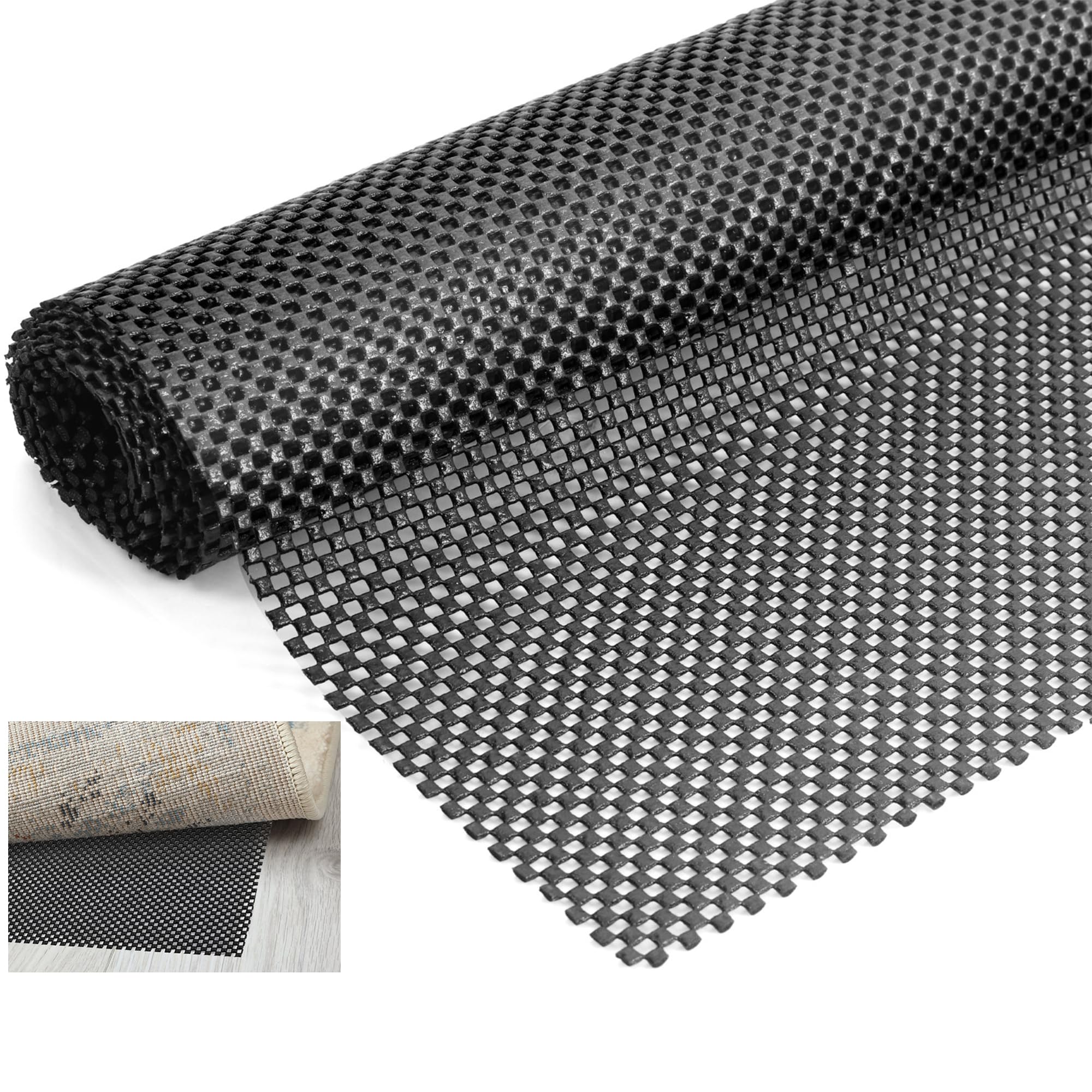 INMOZATA 100 x 150 cm Multipurpose Non Slip Mat, Thick 400gsm Rug Padding Underlay, Large Anti Slip Gripper Roll, Shelf Drawer Liner, for Carpet Car Roof Home Office, Black