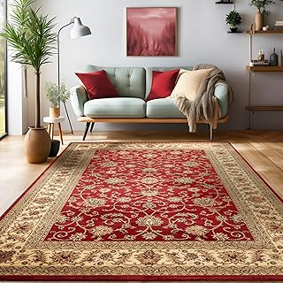 SIMPEX Orientalischer Teppich Wohnzimmer, Schlafzimmer, Esszimmer, Läufer, Flur Boho Teppich Kurzflor Weich 12 mm Carpet Orient, Rot, 240 x 340 cm