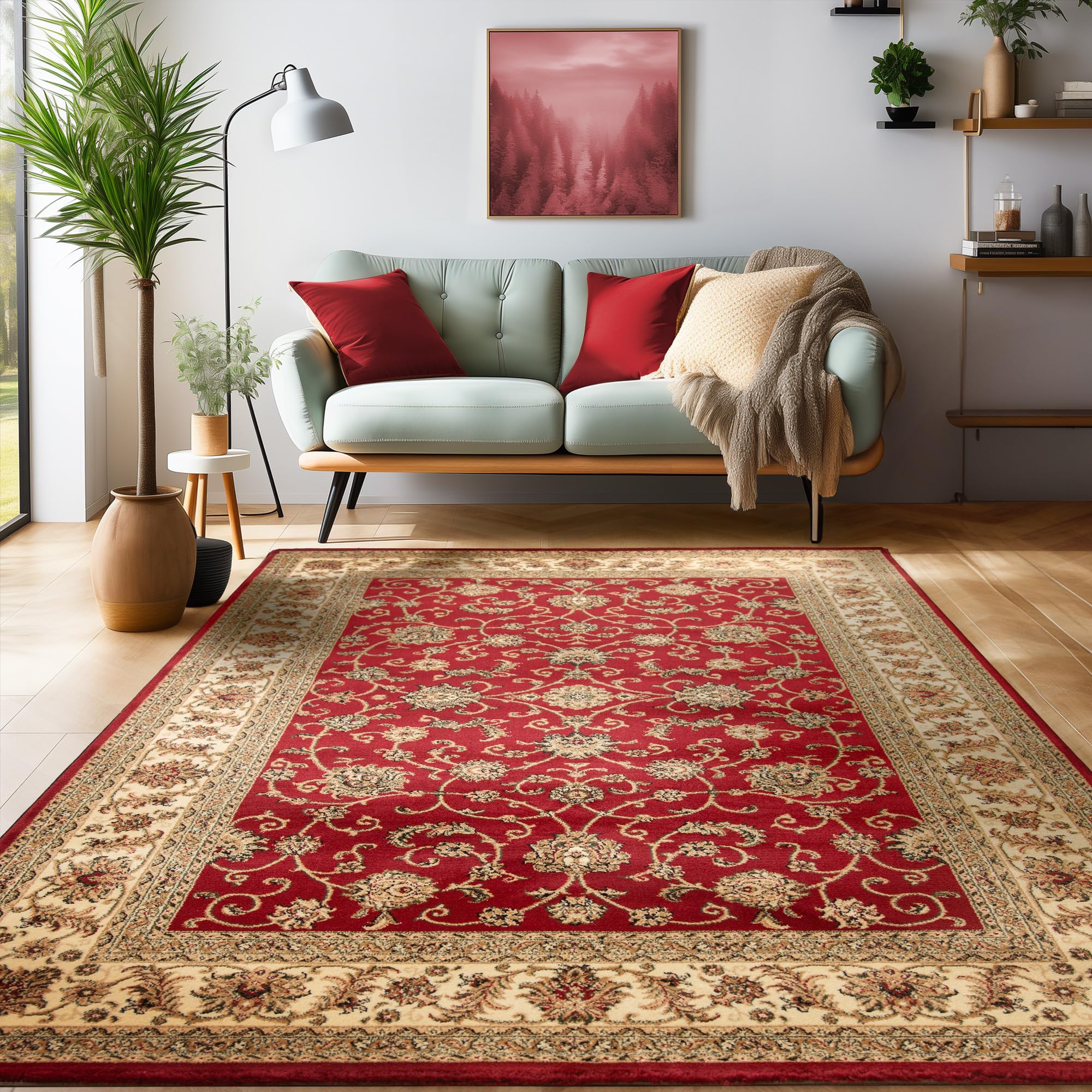 SIMPEX Alfombra Oriental 160x230 cm Roja, Diseño Clásico, Fácil de Cuidar y Resistente, Elegante Alfombra para Comedor o Espacios Amplios