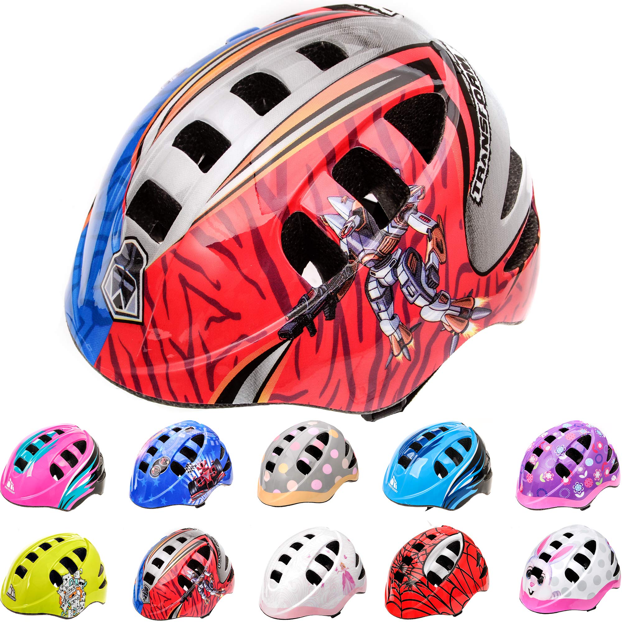 Meteor Kids Bike Helmet Robot S 48-52 cm, Toddler & Child Cycling Helmet, Lightweight Adjustable Scooter & Skate Helmet with Airflow Vents, Washable Padding, Safety Head Protection