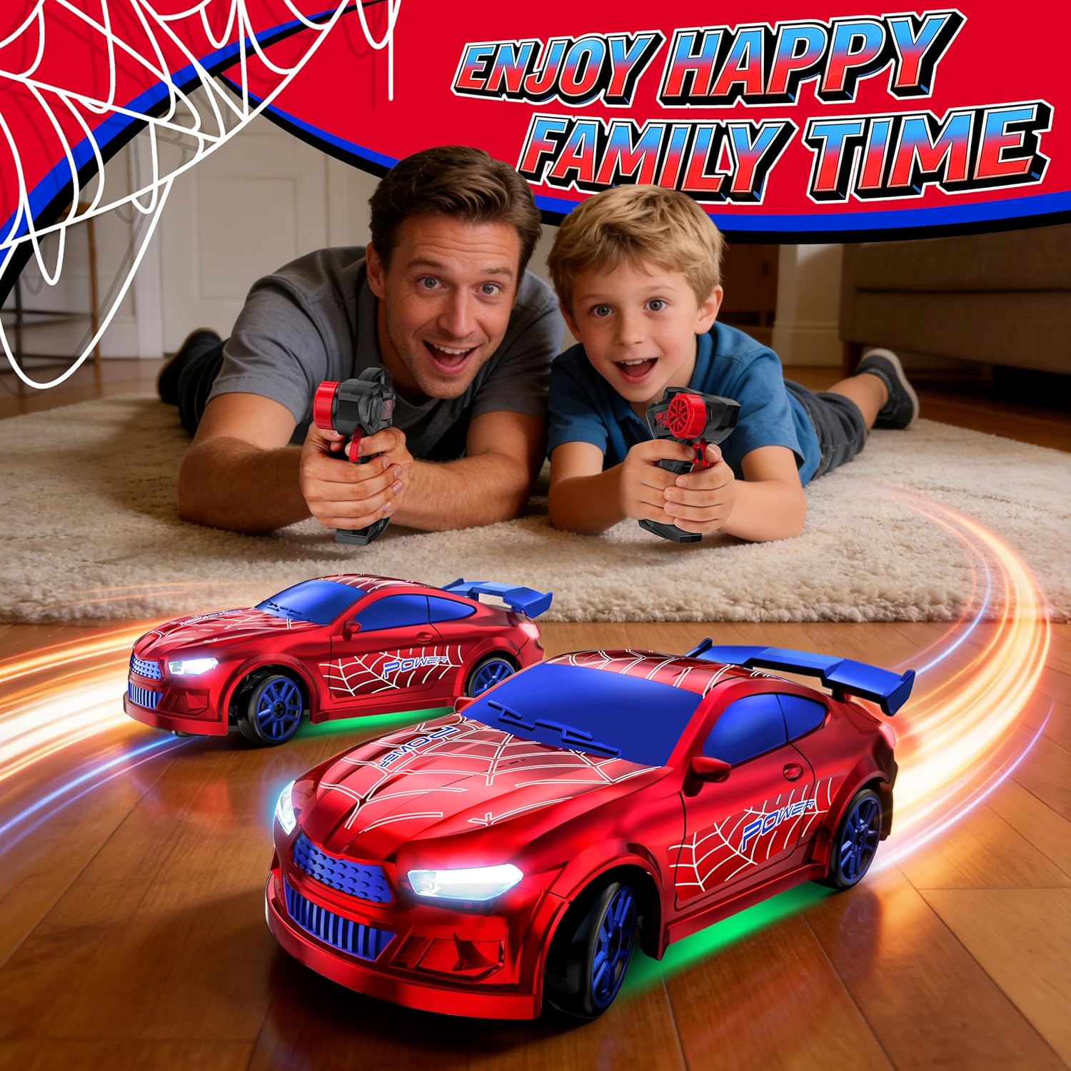 Mini RC Drift Car 1:64 Scale, Remote Control Car with LED Lights & 2-Speed Modes, 2.4GHz Stunt Drifting RC Toys with 4 Obstacles, Hobby Gift for Kids & Adults, Red