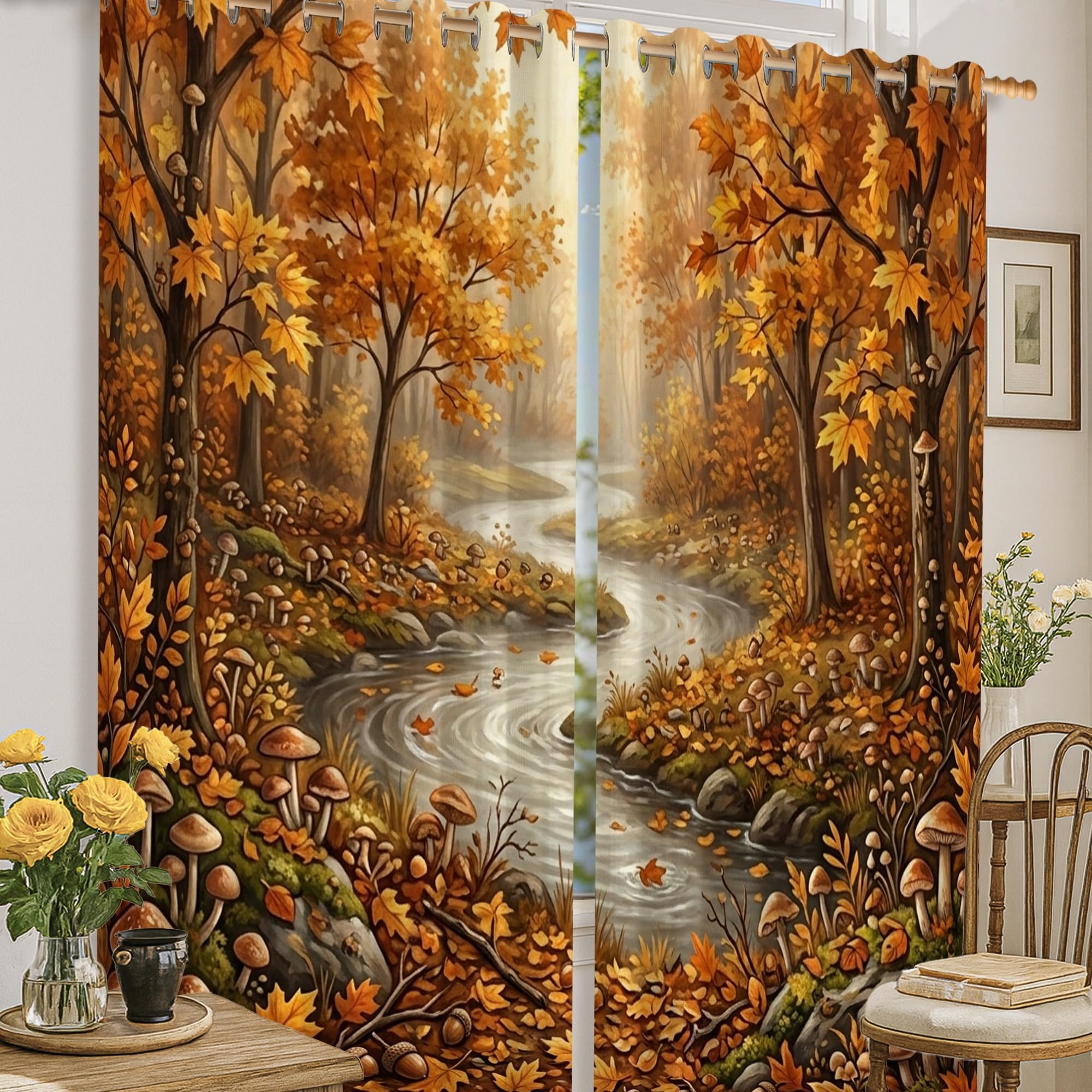 Rideaux occultants pour bloquer la lumière de chambre d'enfant motif arbres d'automne