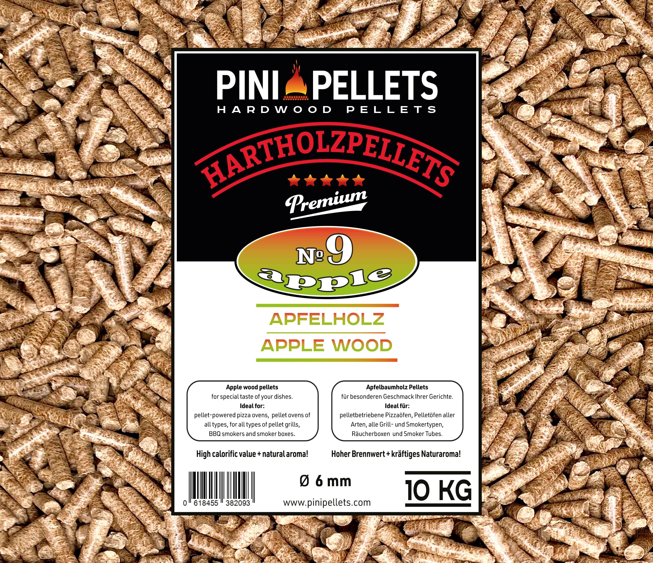 PINI Pellet per barbecue № 9, mela, 10 kg, per barbecue, affumicare, affumicare