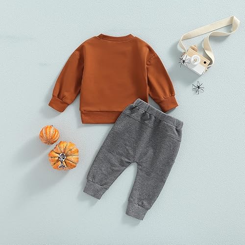 Miniatura 7 de Sasaerucure Conjunto de 2 piezas de sudadera de calabaza y pantalones de manga larga para bebés y niños pequeños para Halloween