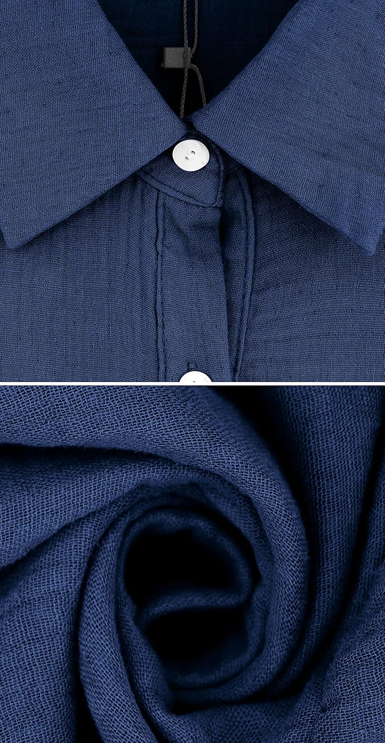 R.Vivimos Women's Summer Cotton Half Sleeves Button Down Casual Loose Slit Midi Dress with Pockets - Image 7