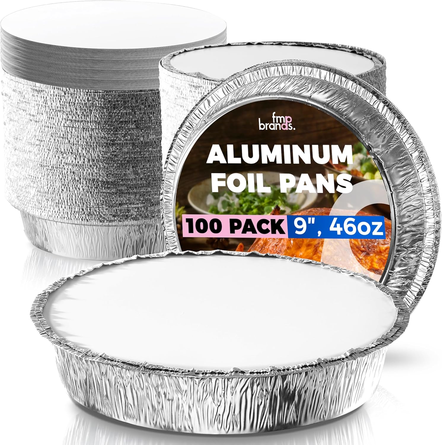 Fit Meal Prep 100 Pack 9 Round Aluminum Foil Pans with Lids, Pie Tins Disposable 9 inch with Lids, Take Out Containers, Freezer Oven Safe Aluminum Baking Pans for Storing, Cooking, Storage, Reheating