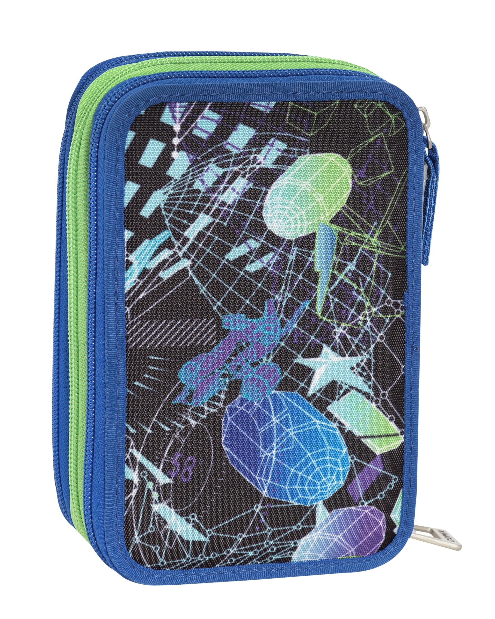 Comix Flash - Estuche Escolar con 3 Compartimentos para niños y niñas, con Juego de papelería Completo, 5 Etiquetas para el Nombre y prácticos Cierres de Cremallera, 13 x 20 x 7 cm, Enjoy Genius