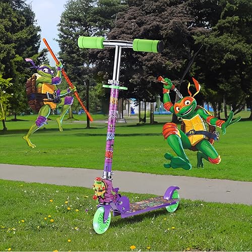 Vista 6 de TMNT - Patinete de patada de 2 ruedas con ruedas que se iluminan – Plegable, plataforma antideslizante, paseo cómodo y suave