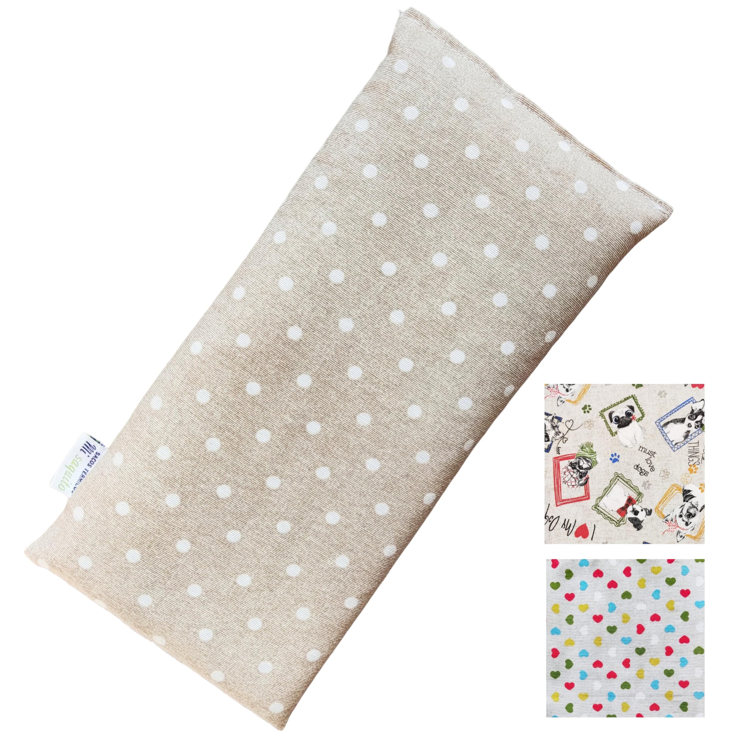 Saco de Semillas Termico 30x15 cm – Saquito Térmico Cervical con Lavanda – Bolsa Térmica de Calor y FrÃo – Bolsa de semillas Calor Microondas - Almohadilla Alivio Dolor Menstrual (LUNARES)