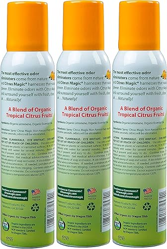 Miniatura 2 de Citrus Magic Ambientador en aerosol orgánico natural que elimina el olor, ralladura de naranja, 3 onzas, paquete de 3