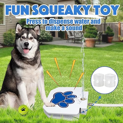 Vista 5 de BACOENG Fuente de agua para perros, aspersor para perros al aire libre, juguete de agua potable activado con patas, juego de válvulas de cobre Azul