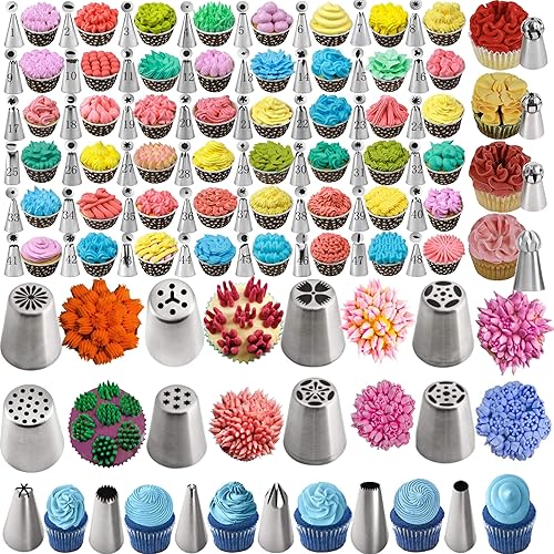 Miniatura 6 de Kit de 359 piezas de suministros para hornear para decoración de pasteles, juego de hornear con 66 puntas de tubería, bolsas de glaseado y puntas