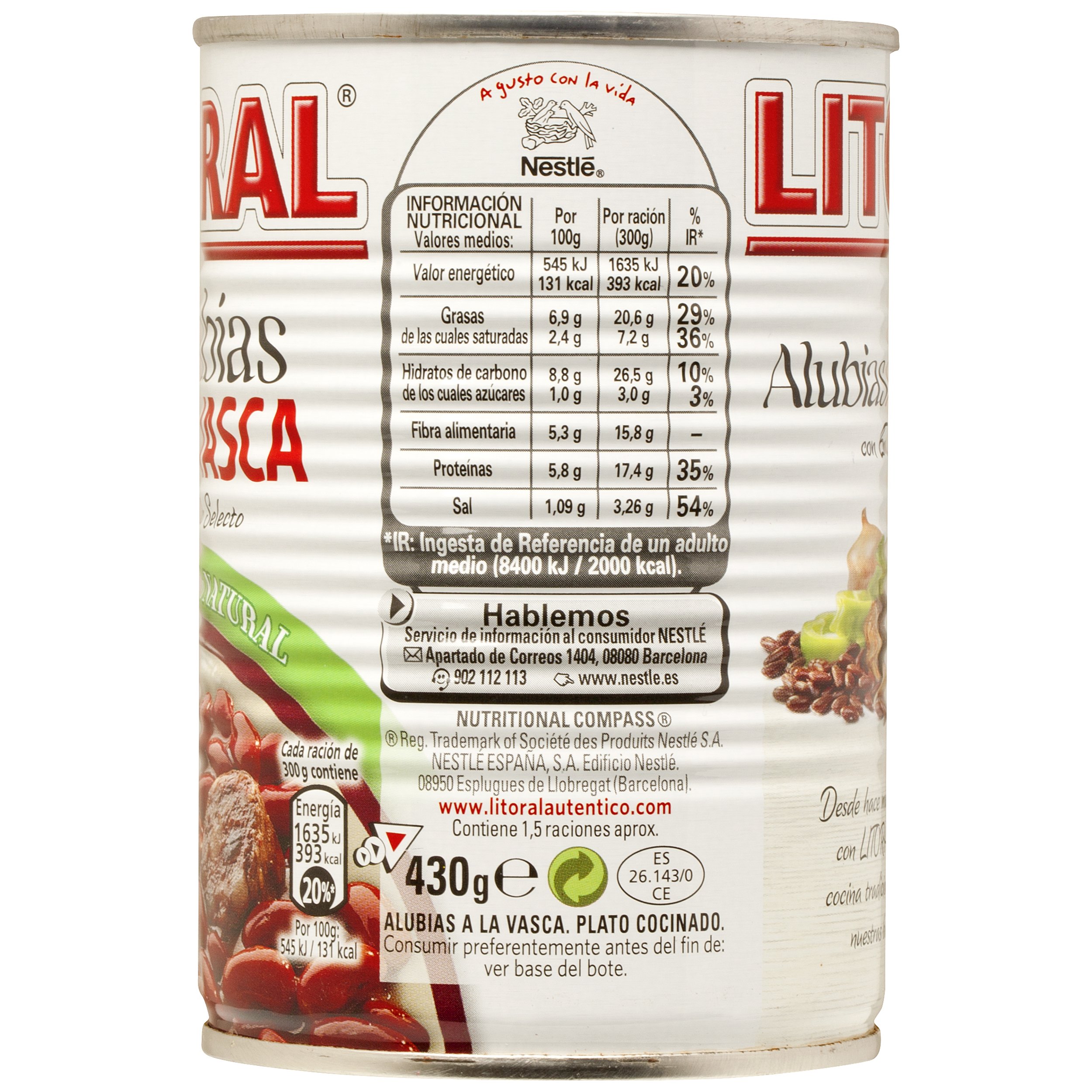 Litoral - Alubias A La Vasca, 430 g - [Pack de 15]