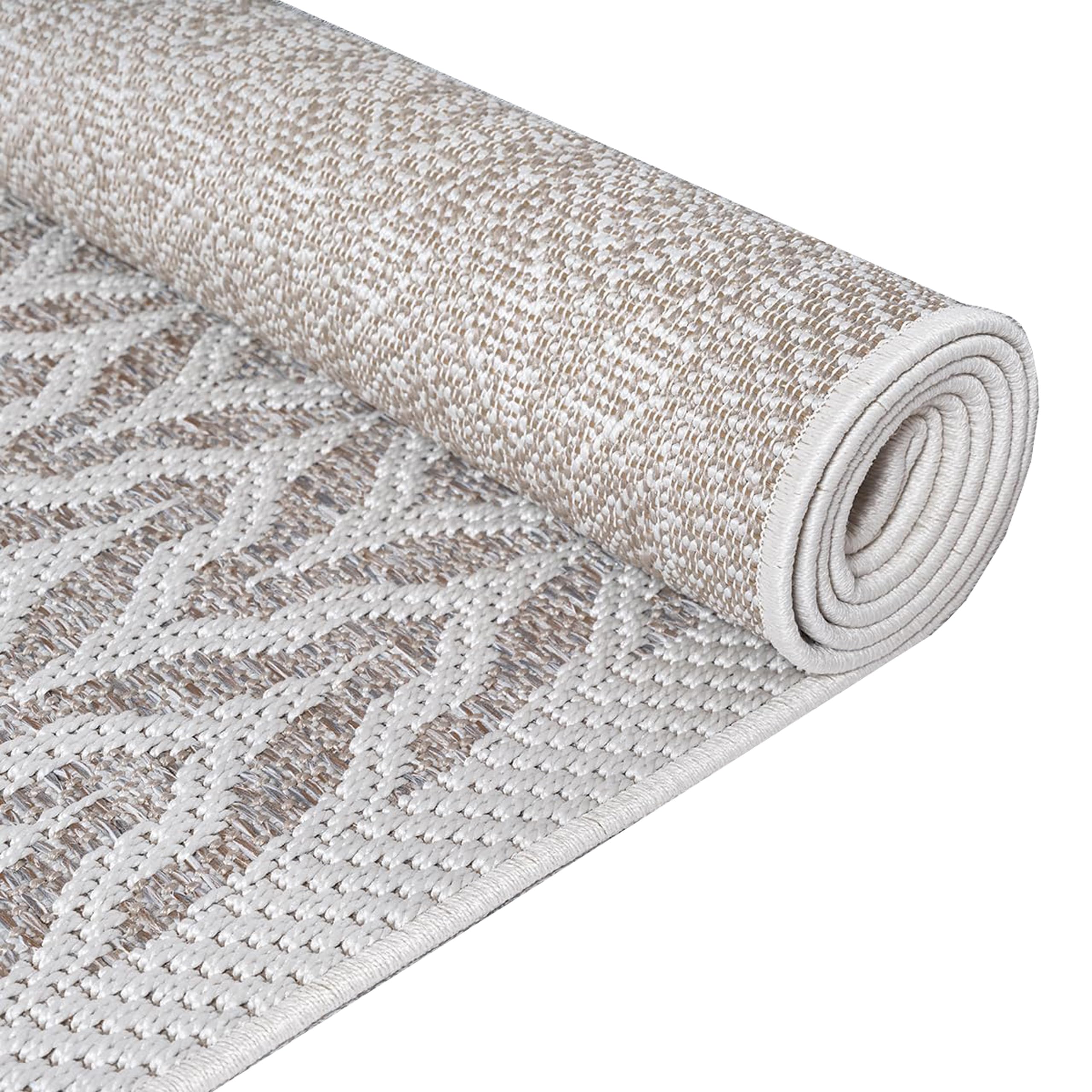 CARPETIA Tapis d'intérieur et d'extérieur moderne résistant aux intempéries et aux UV pour terrasse, balcon, jardin d'hiver - Aspect élégant - Beige crème - 80 x 150 cm
