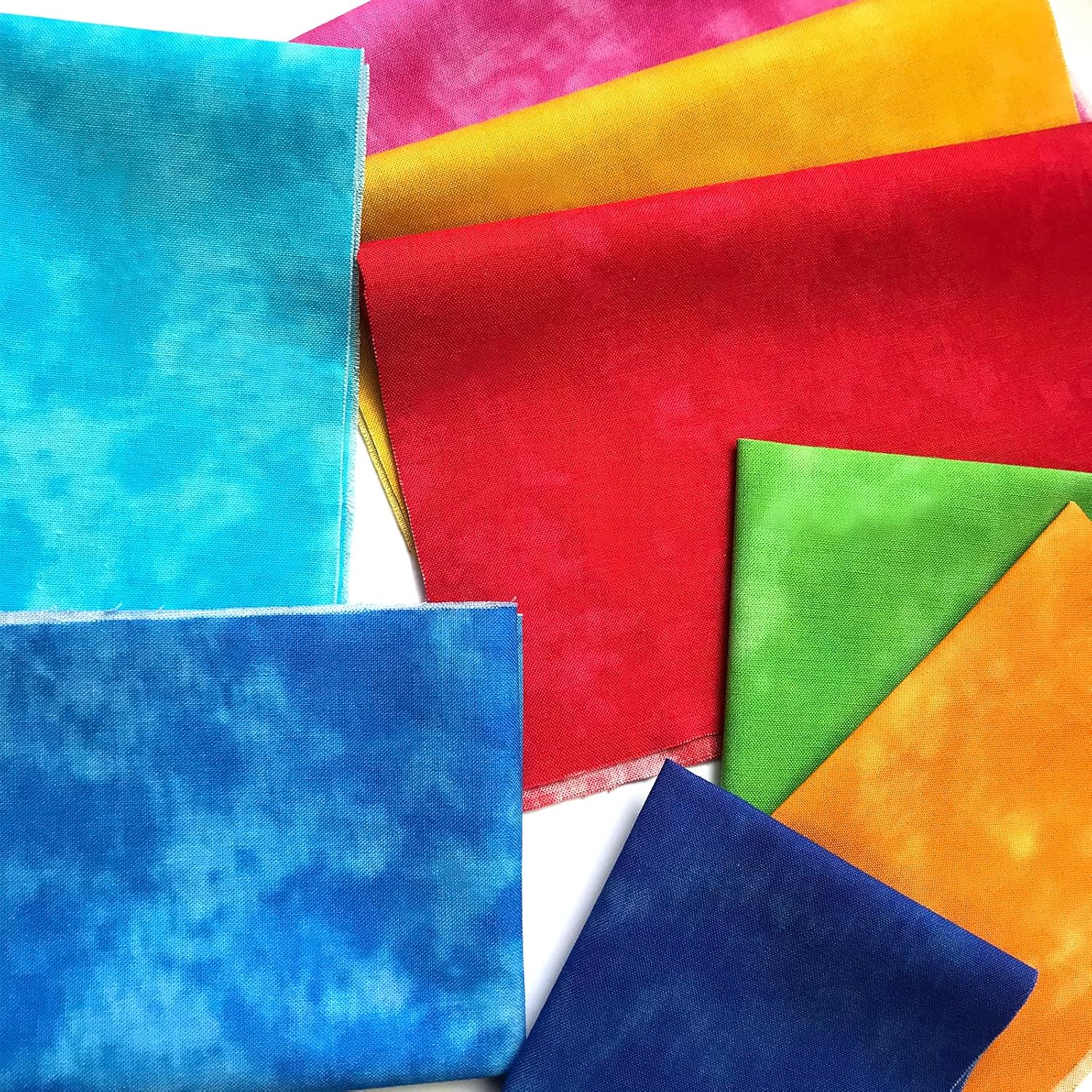 Quilting Fabric 100% Cotton Craft Fabric Bundle Squares Fat Quarters Multicolored for Patchwork DIY Sewing Scrapbooking (8 Pieces, Tie-dye, 20x25cm)