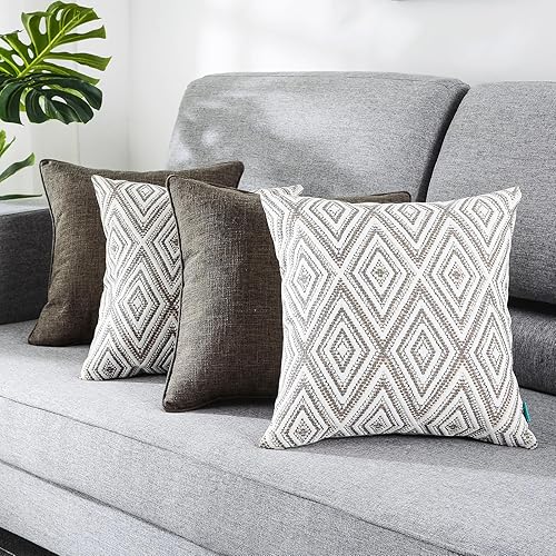 Miniatura 6 de Juego de 4 fundas de almohada de 20 x 20 pulgadas, fundas de cojín de lino suave, fundas cuadradas decorativas para sofá, sala de estar, color