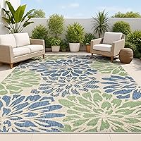 JONATHAN Y Zinnia Modern Floral Textured Weave Indoor Outdoor Area Rug 8x10 Navy Green - Pet-Friendly, Stain-Resistant