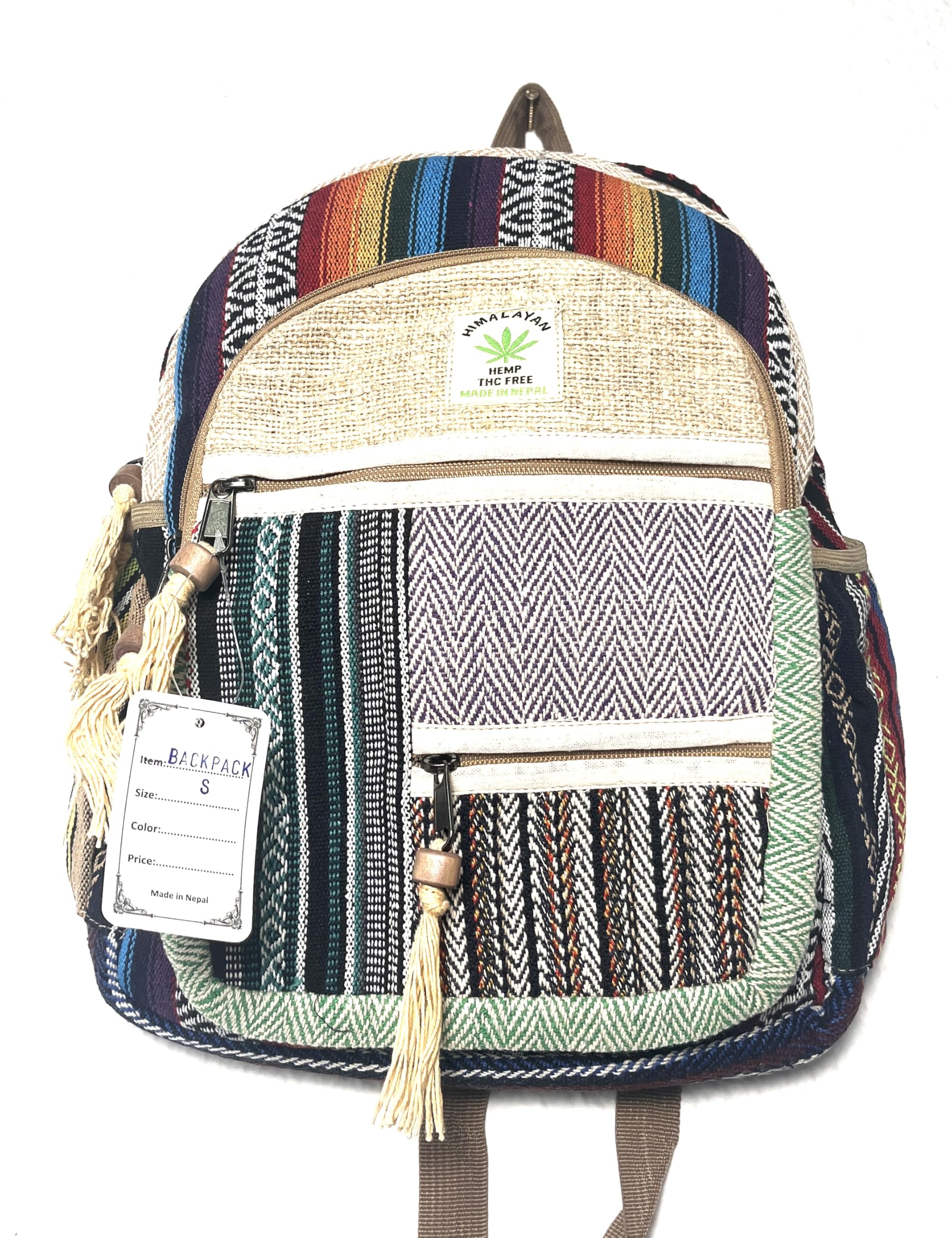 Mini Zaino Canapa e Cotone Stile Hippie Fatto a Mano in Nepal Multicolore