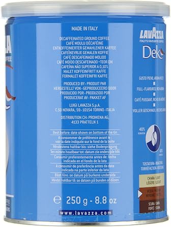 Lavazza Decaffeinato Decaffeinated Ground Coffee Tin 250 G