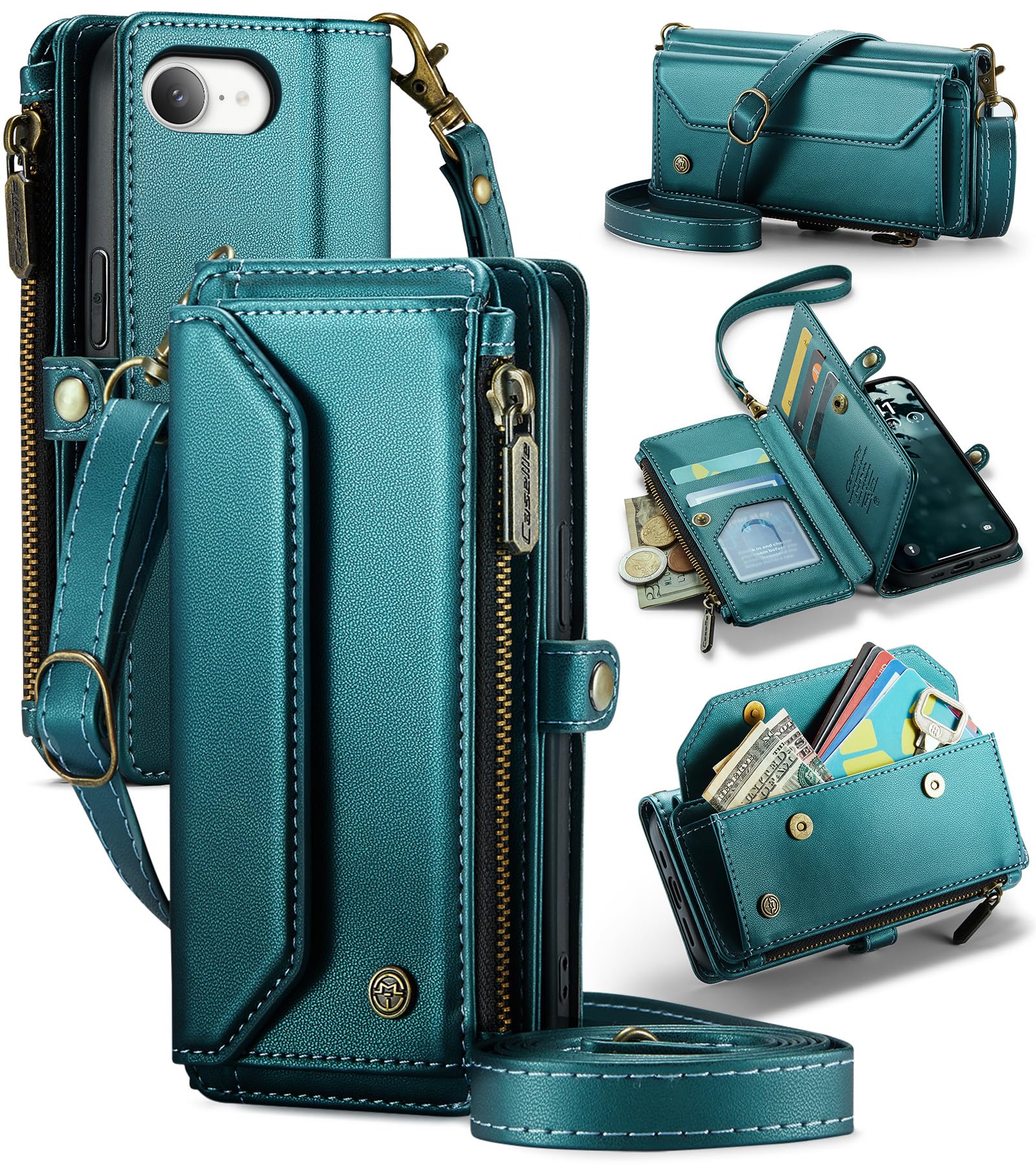 ゆ Kilianケース FONREST iPhone 16e için Crossbody Cüzdan Kılıf, RFID Engelleyici