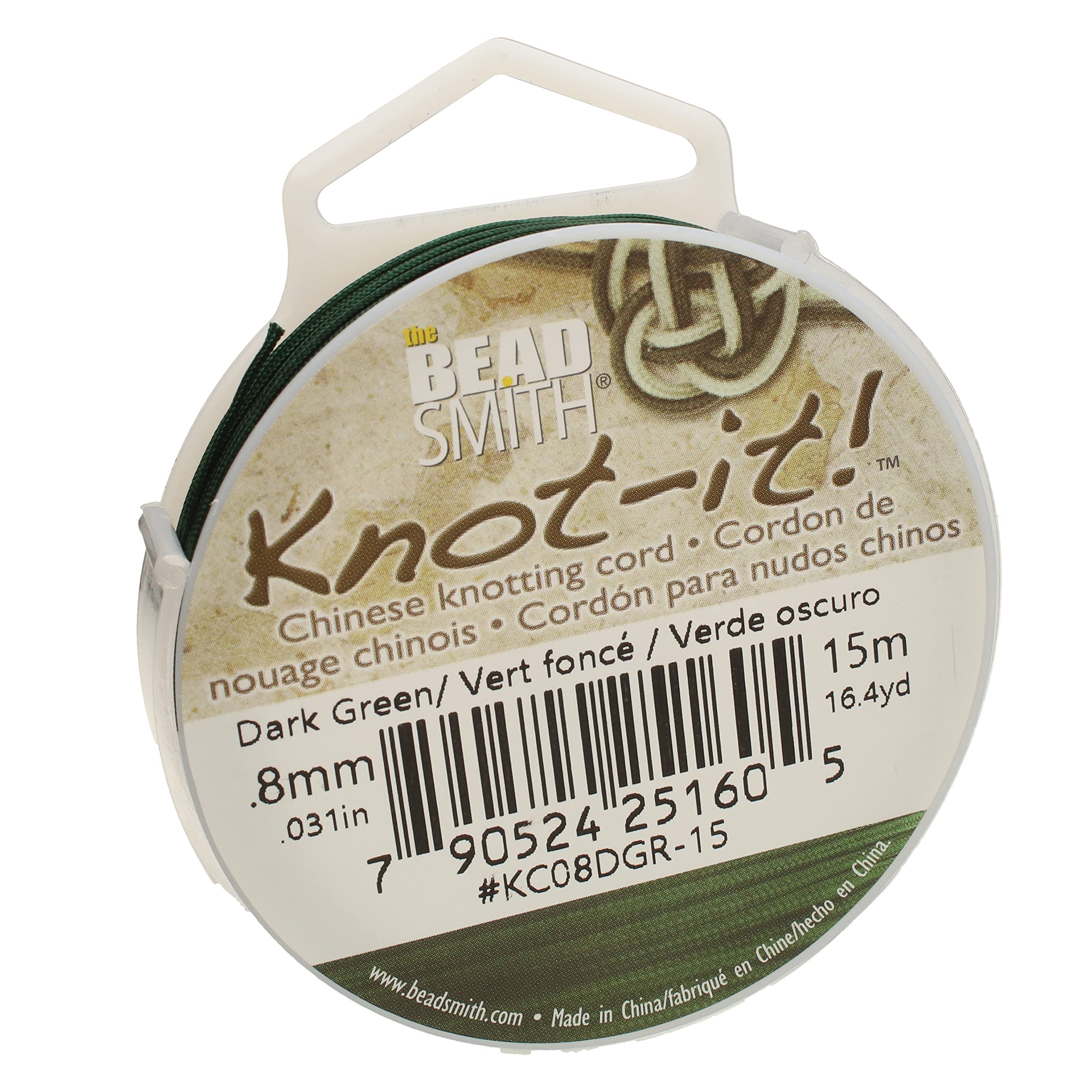 Cordon en nylon pour nouage chinois vert foncé 0,8 mm de 15 m Beadsmith Knot-it