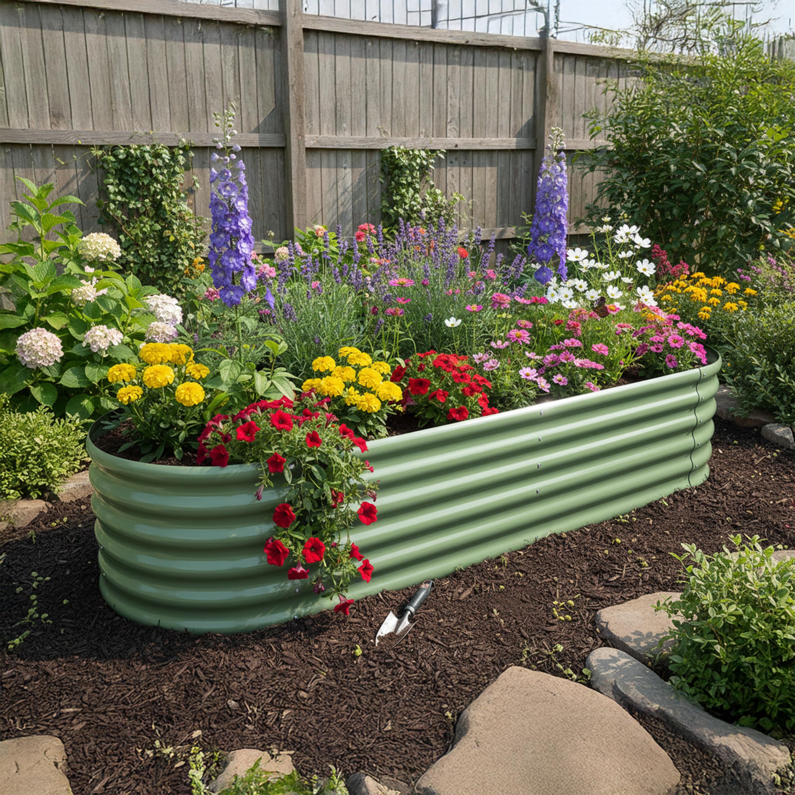 Relaxdays Bac surélevé en métal XXL, Fleurs, Plantes & légumes, Dimensions 240x60x45 cm, Vert Sauge