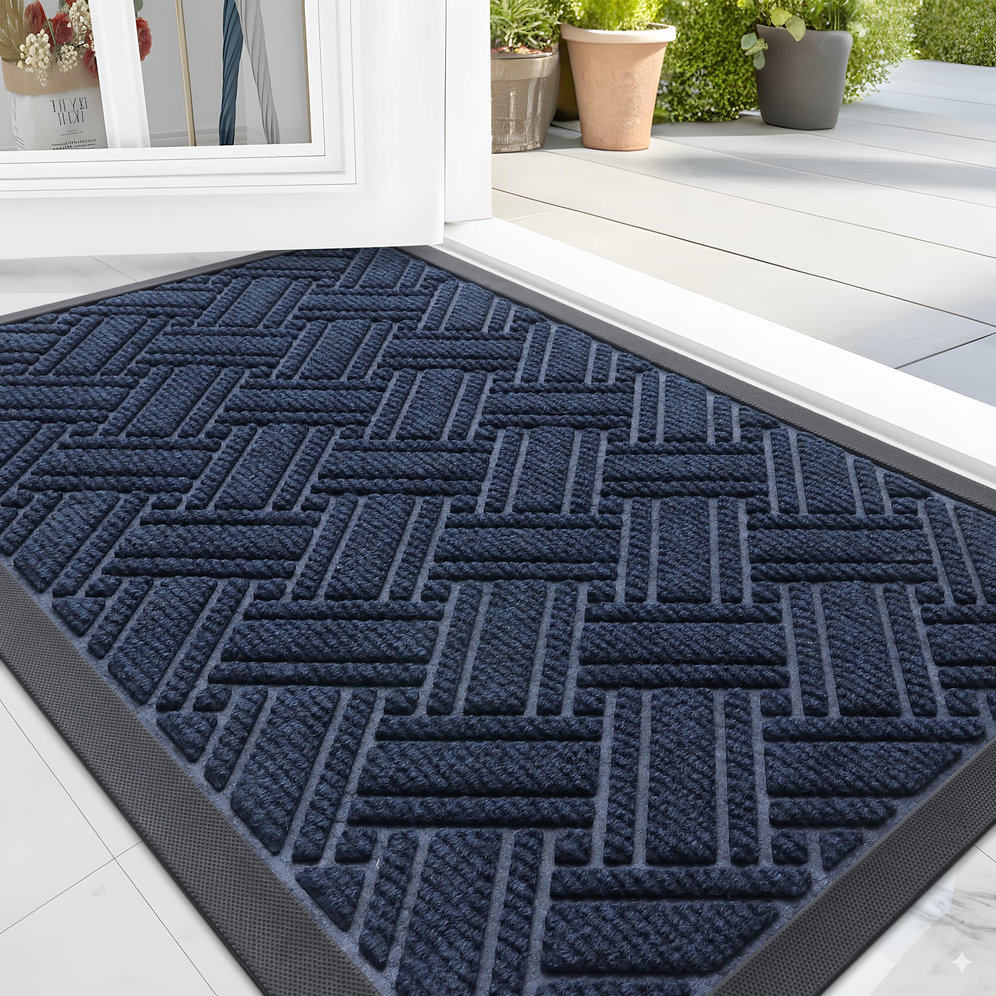 OLANLY Indoor Outdoor Mat, Sturdy Natural Rubber Floor Mat, Non Slip Low Profile Waterproof Doormat, and Stain Front Door Mats, Easy Clean Patio