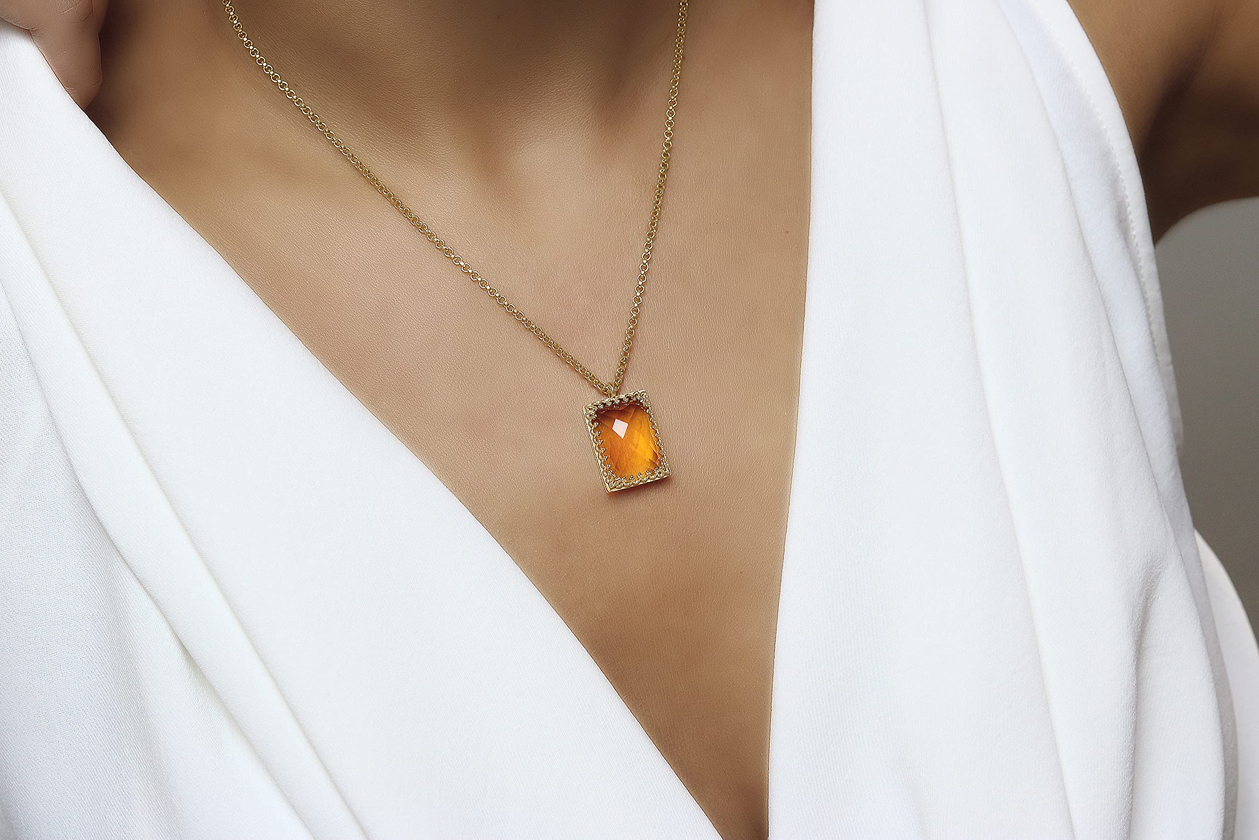 Luccicante Collana Citrino - Collane con Ciondolo Intricato per Donne - Collana di Moda Fatta a Mano, Collana con Pietra Nascente di Novembre, Collana Nuziale - Collana Personalizzabile per Lei