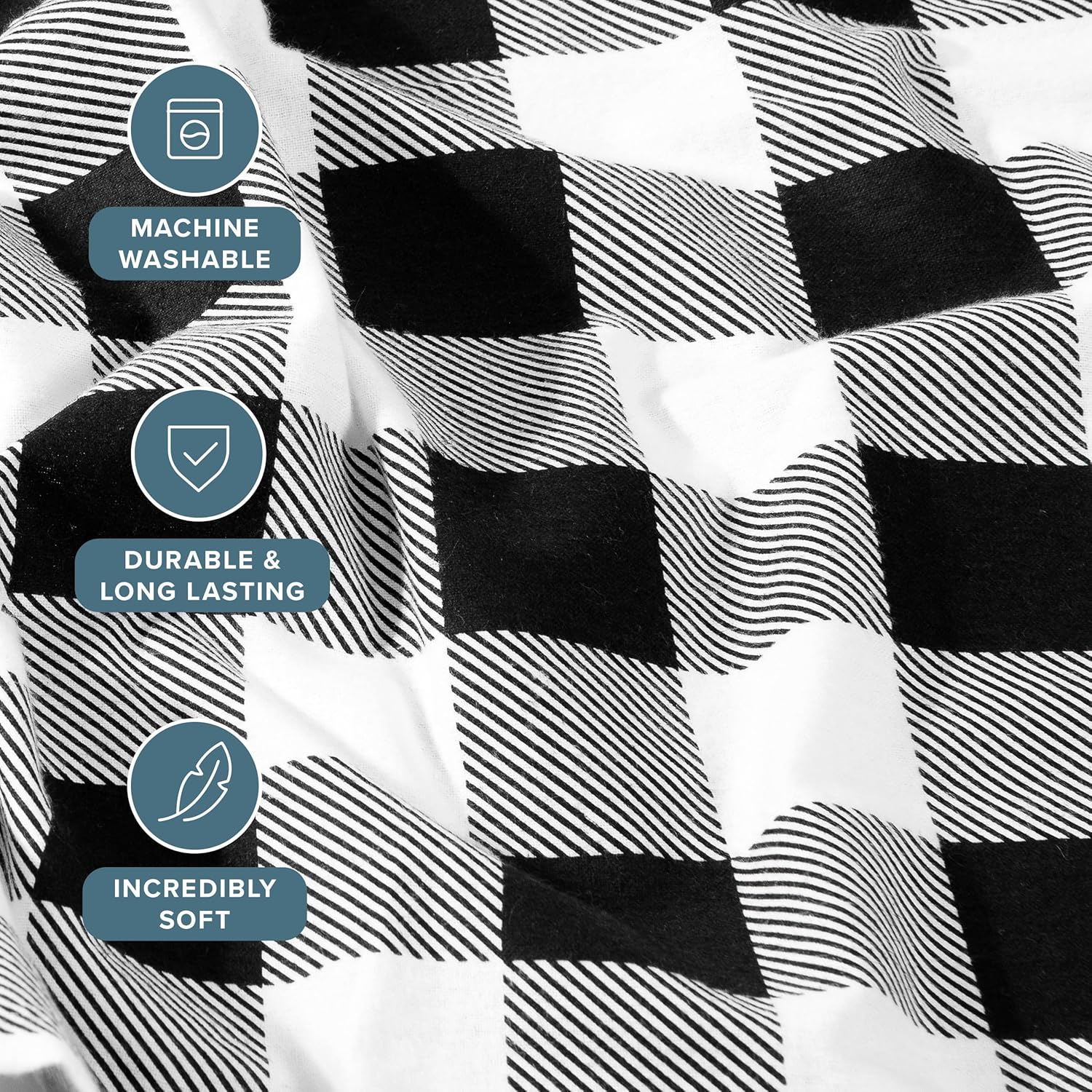 Bare Home Cotton Flannel Sheet Set Prints, 100% Cotton, Velvety Soft Heavyweight - Double Brushed for Softness & Comfort - Deep Pocket - Bed Sheet (Cal King, Buffalo Plaid - White/Black) - Image 3